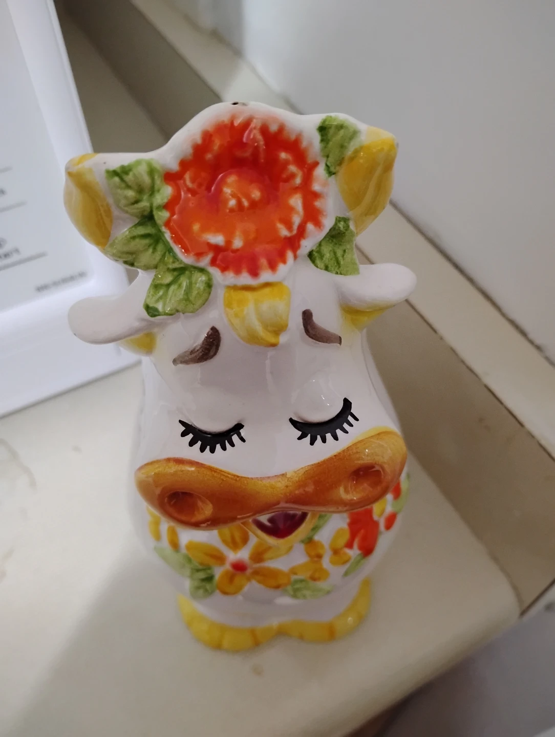 Ceramic Cow Pitcher with Floral Design