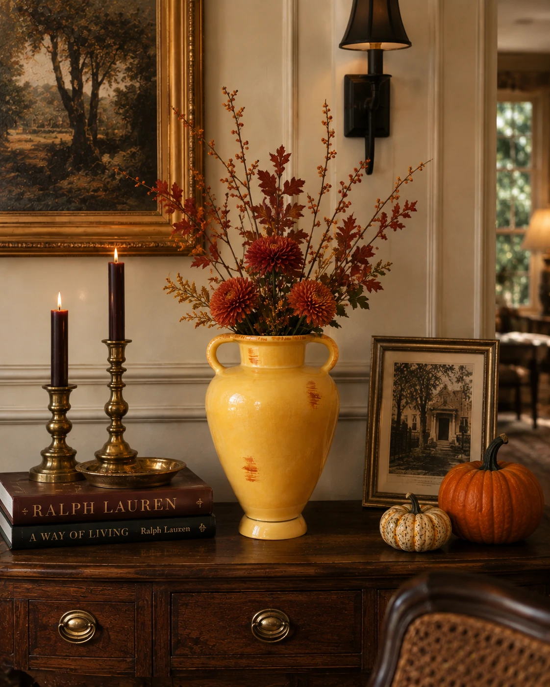 Yellow Amphora Ceramic Large Two-Handled Vase