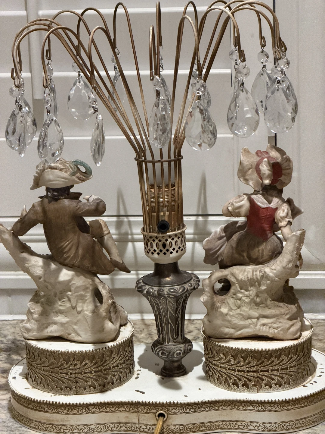 Vintage Porcelain Couple Crystal Accent Table Lamp - photo 3