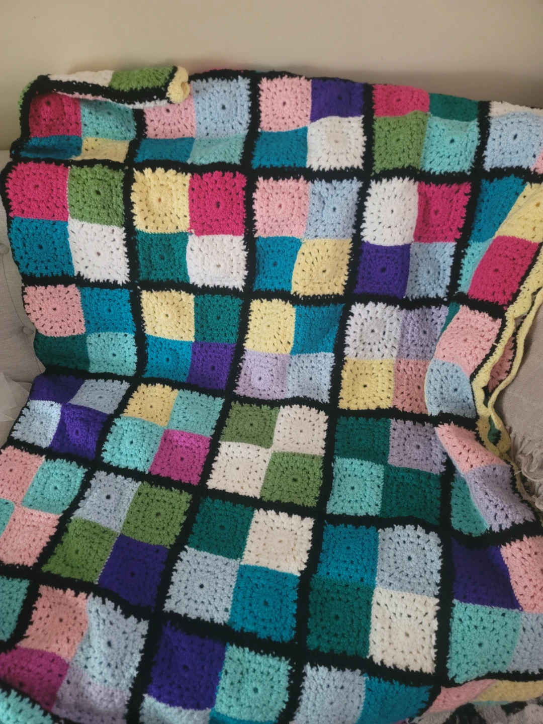 Handcrafted Crochet Granny Square Blanket 80" × 85" - photo 3