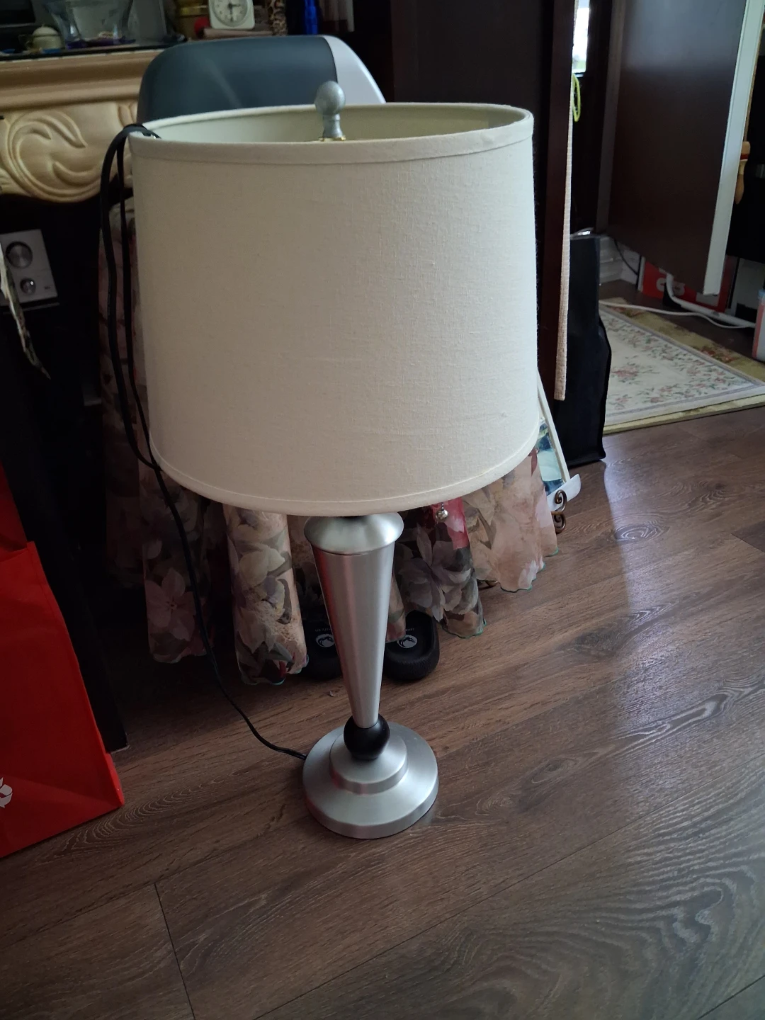 Metal silver black lamp.