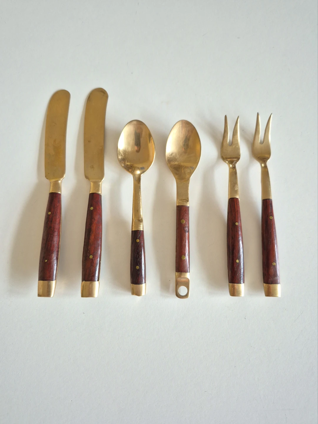 Vintage Rosewood and Gold-Tone Set of MINI spoons, forks, knives - photo 2