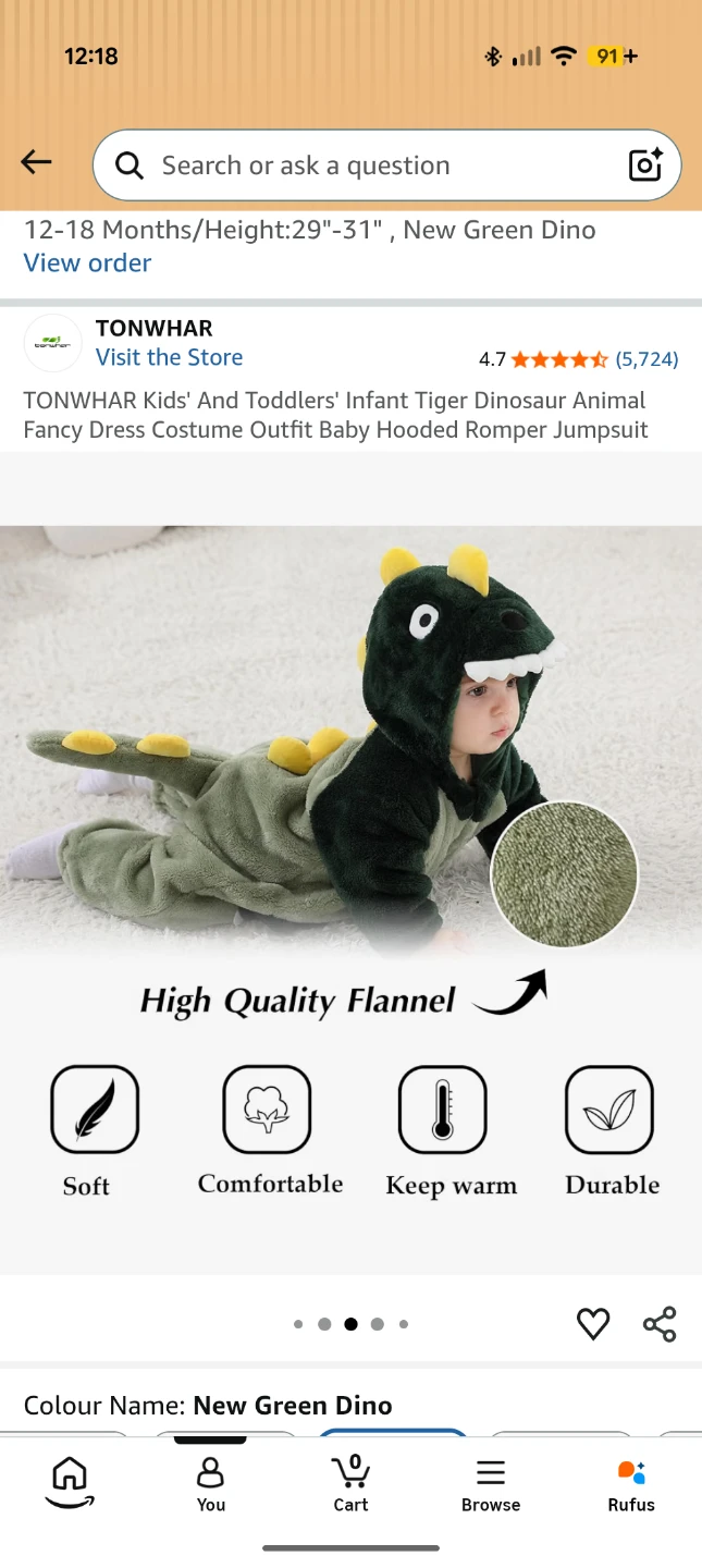 TONWHAR Green Dinosaur Romper Jumpsuit 12-18 Months - photo 4