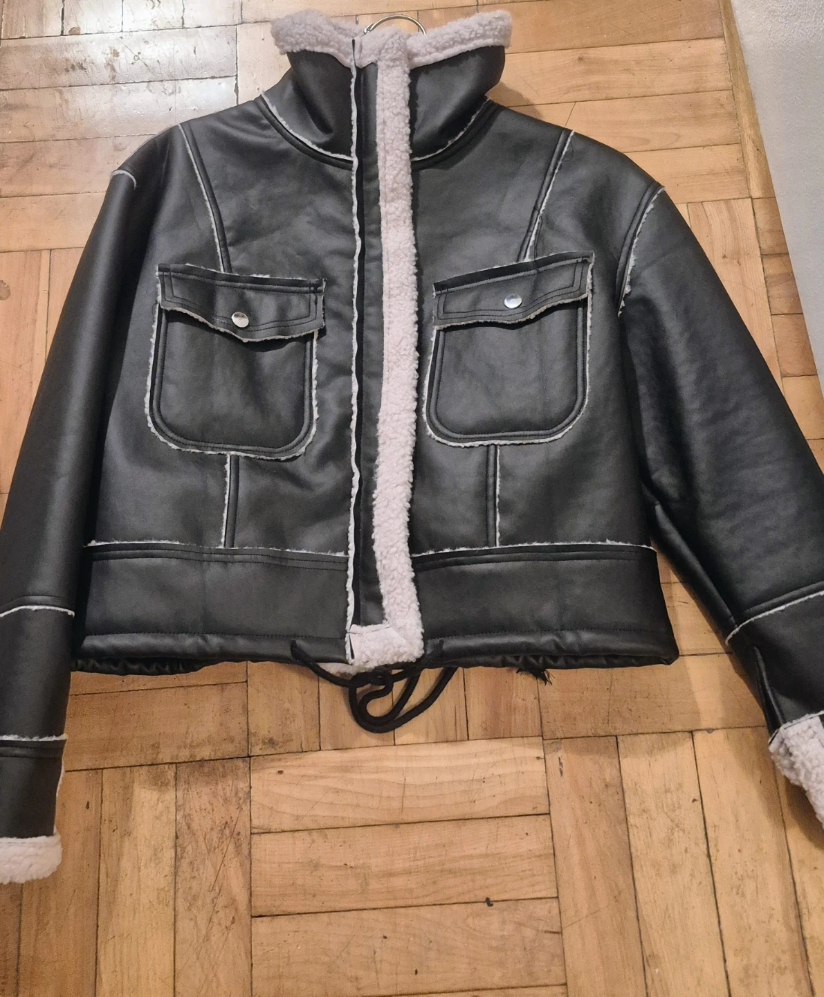 BN)Black S/P Faux Leather Sherpa Jacket