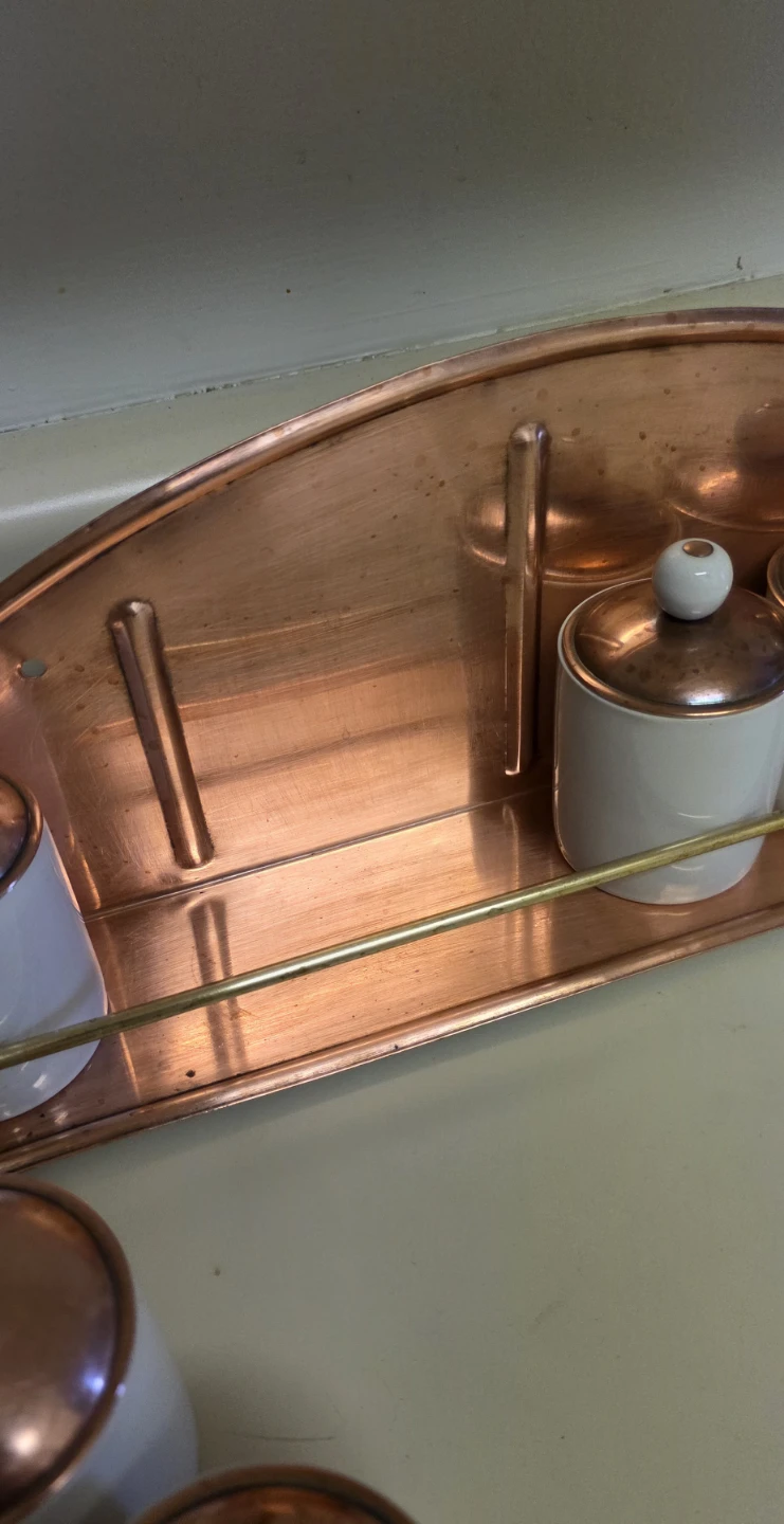 Vintage Copper Wall-Mounted Spice Rack with 6 Jars - photo 4