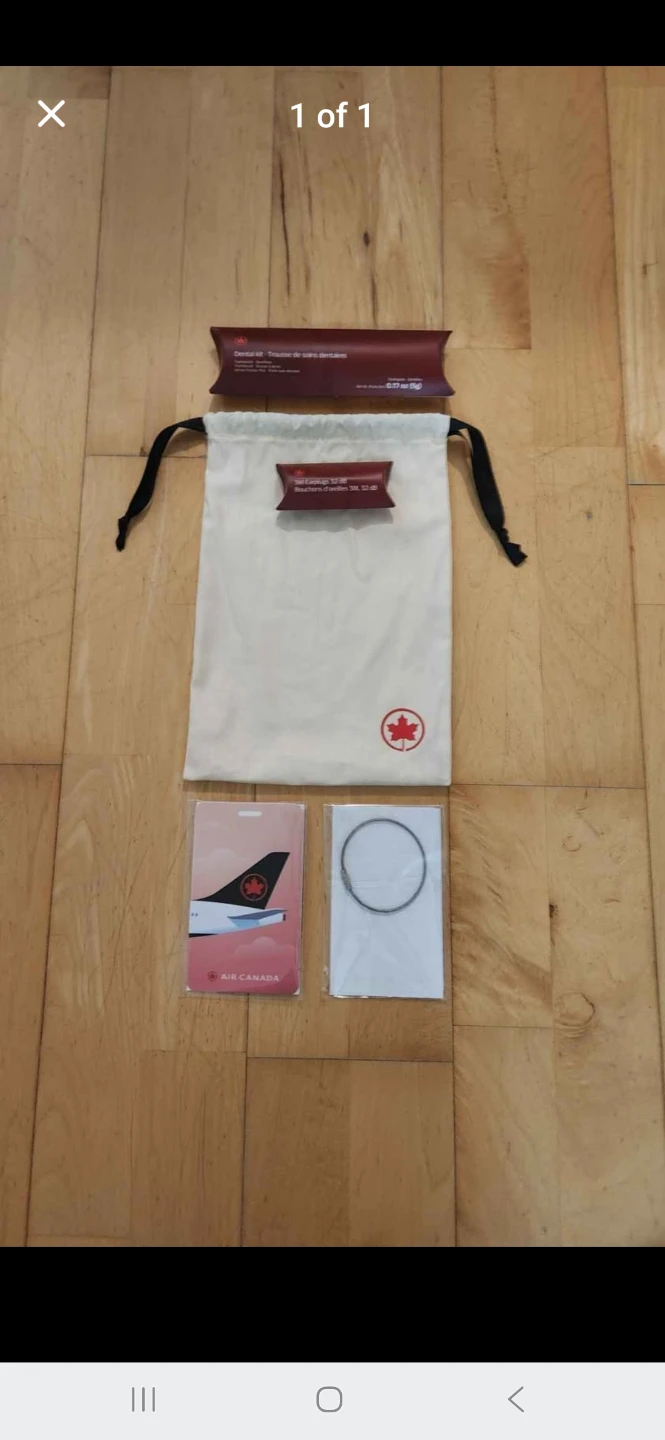 Air Canada Dental Kit, Ear Plugs, Luggage Tags, Amenities Bag