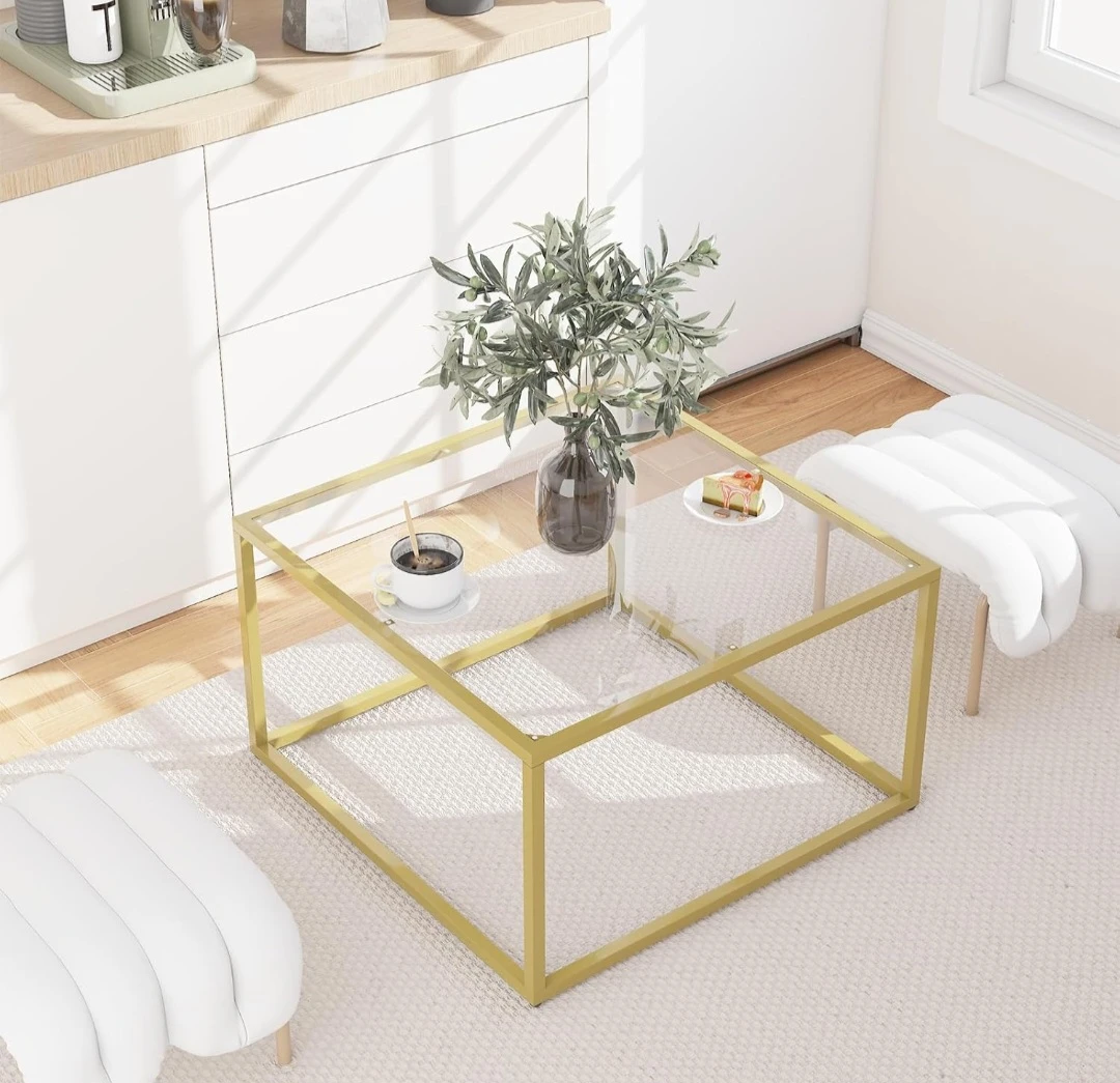 Square Glass Coffee Table with Metal Frame