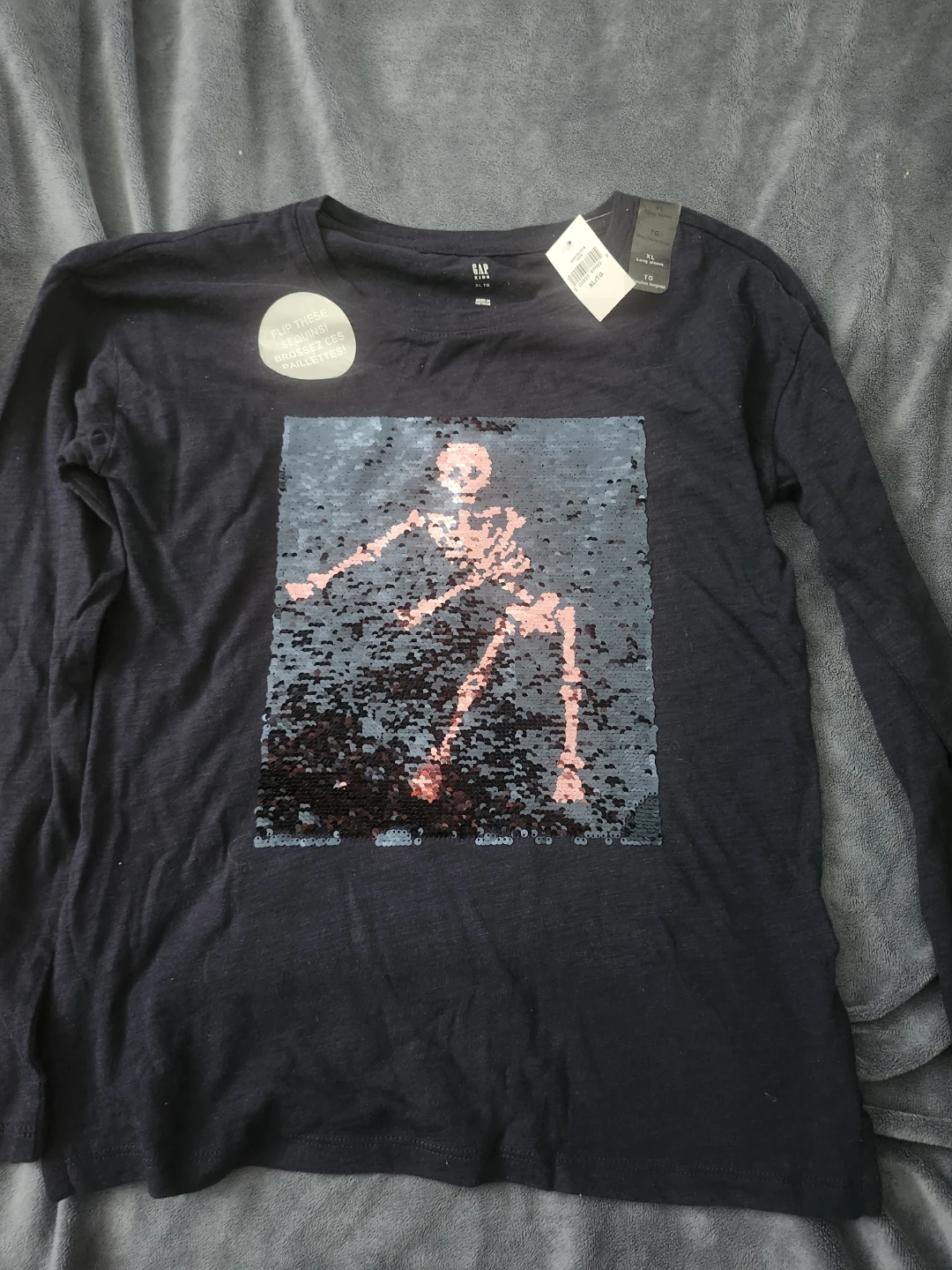 New GAP Kids Long Sleeve Sequin Skeleton Top