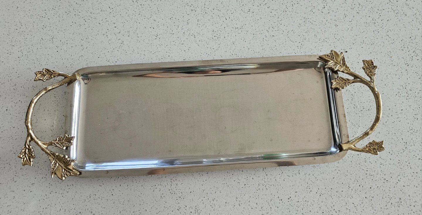 Elegant Silver Serving Tray – Gold Leaf Handles - photo 2