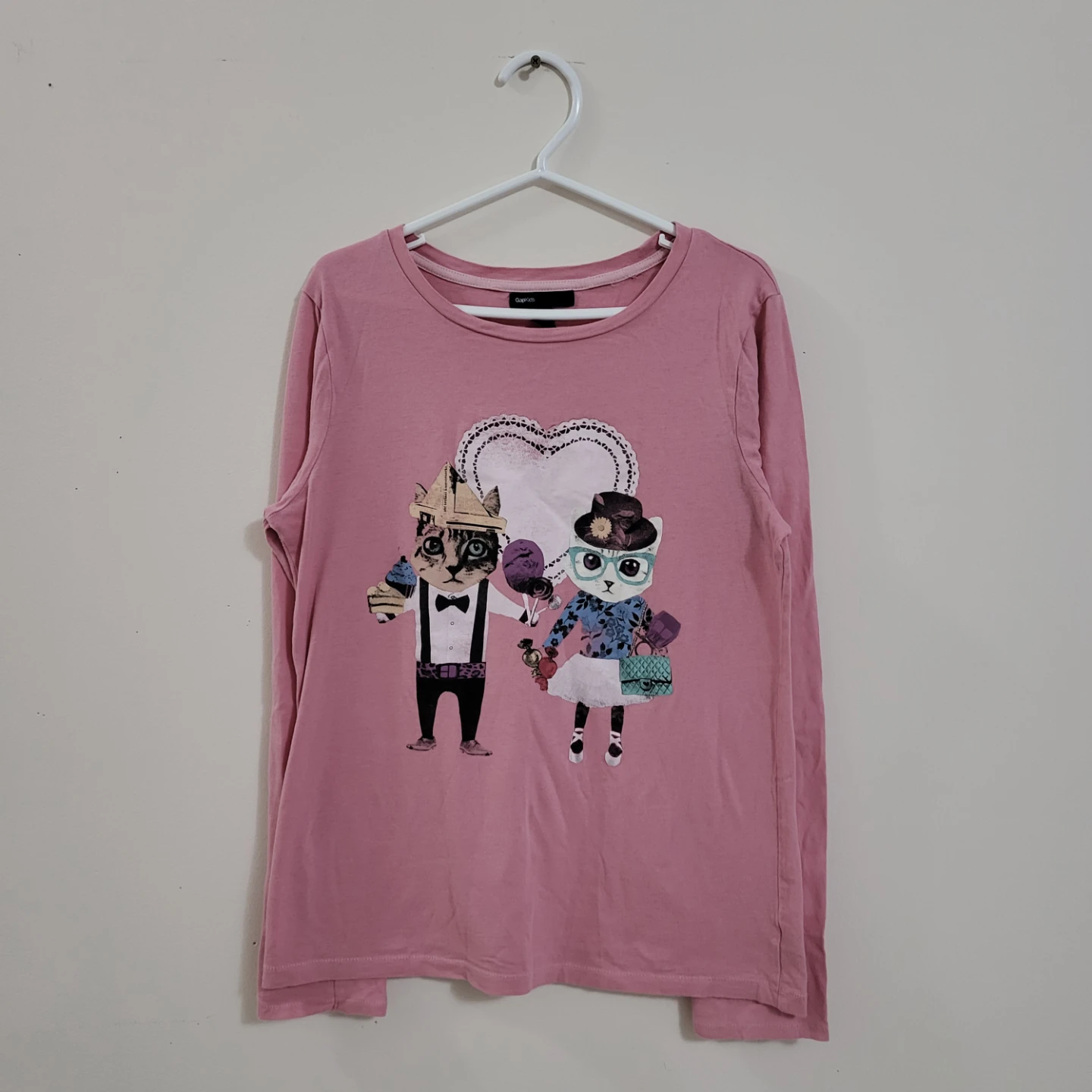 [ NWOT] GapKids Pink Long Sleeve Cat Graphic Shirt