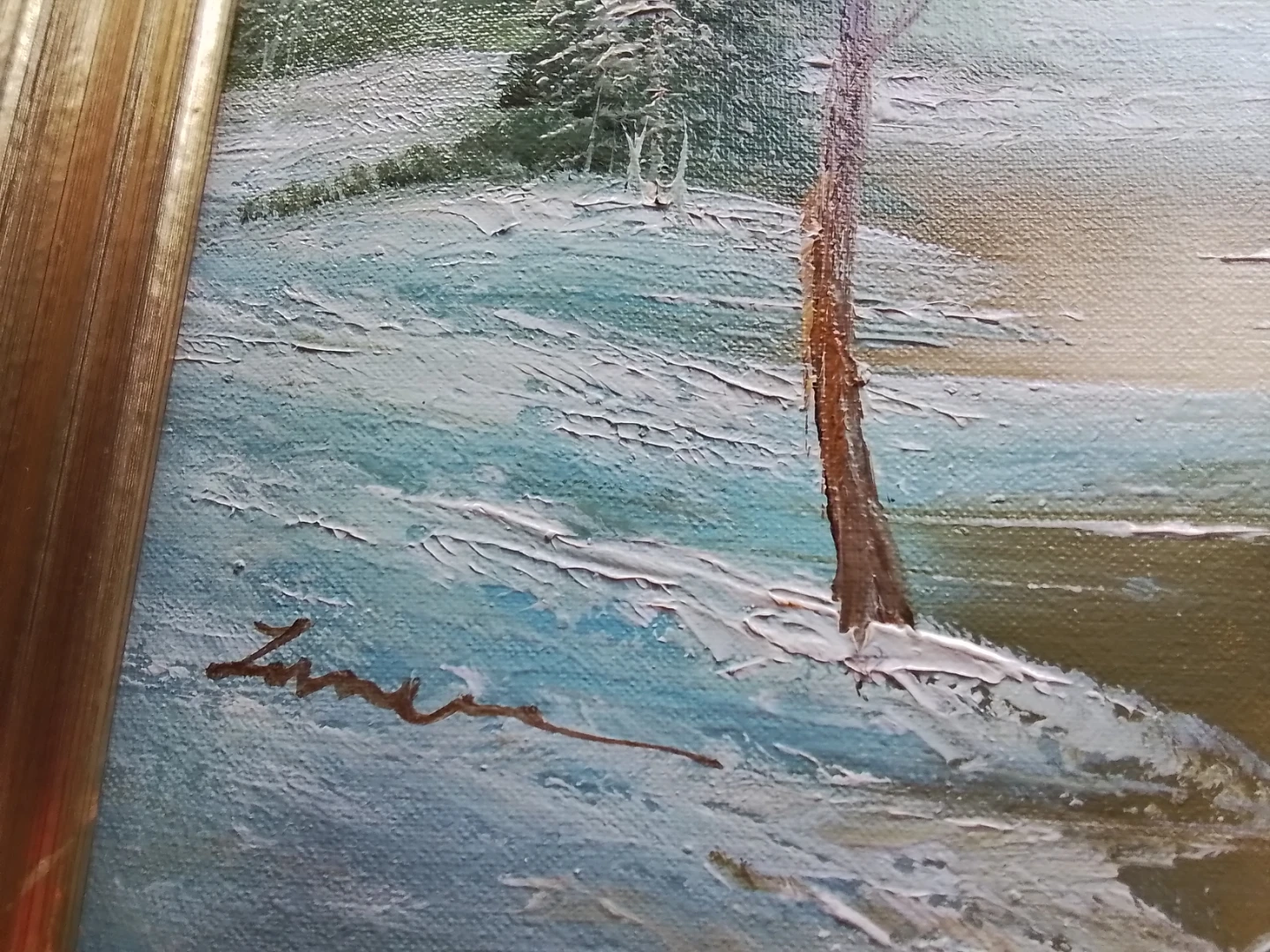 Vintage Winter Cabin Landscape Oil Painting, Signed Zimer - photo 2