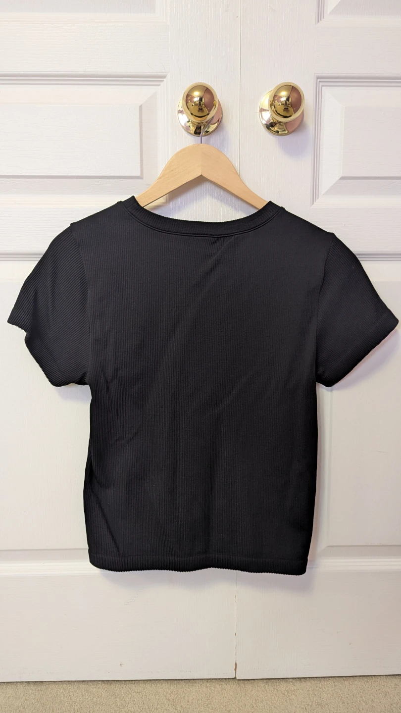 Black Ribbed Cropped T-Shirt - photo 2