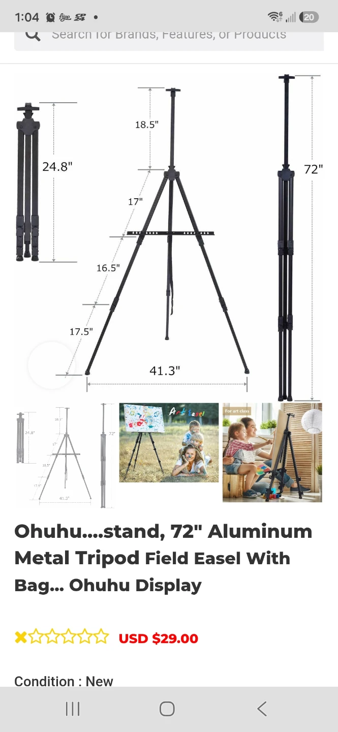 Ohuhu 72" Aluminum Metal Tripod Field Easel with Bag - photo 3