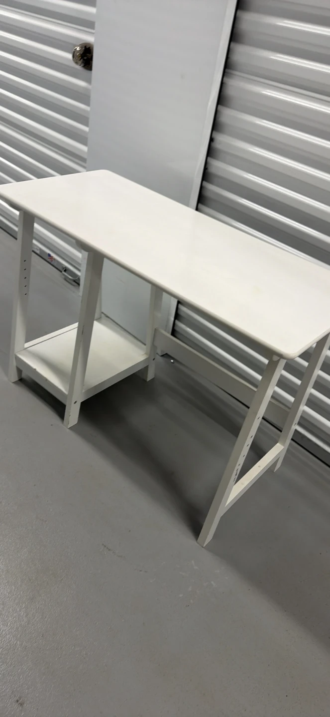 White Minimalist Desk with Side Shelf