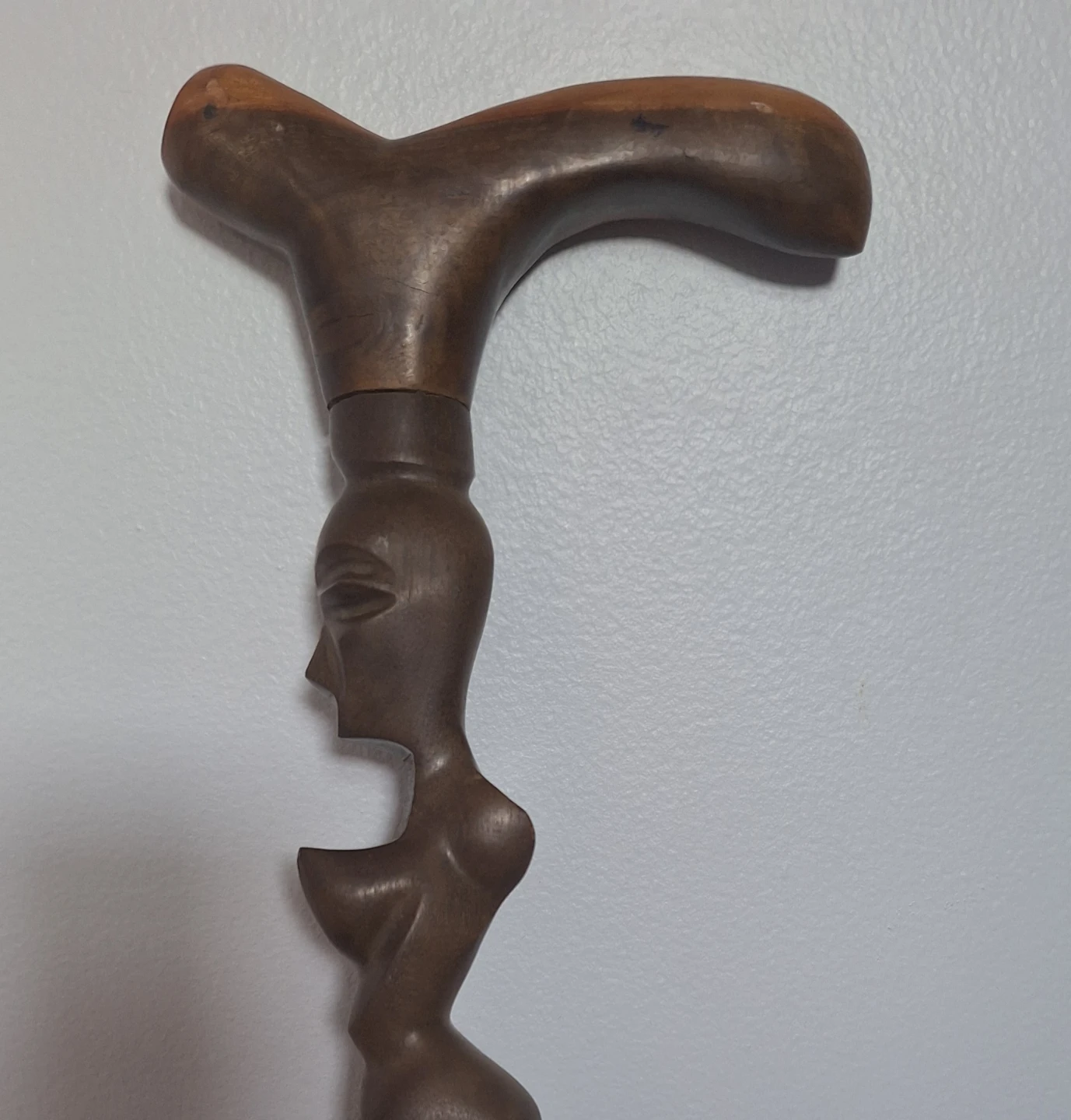 Hand-Carved Wooden Walking Cane with Inlay