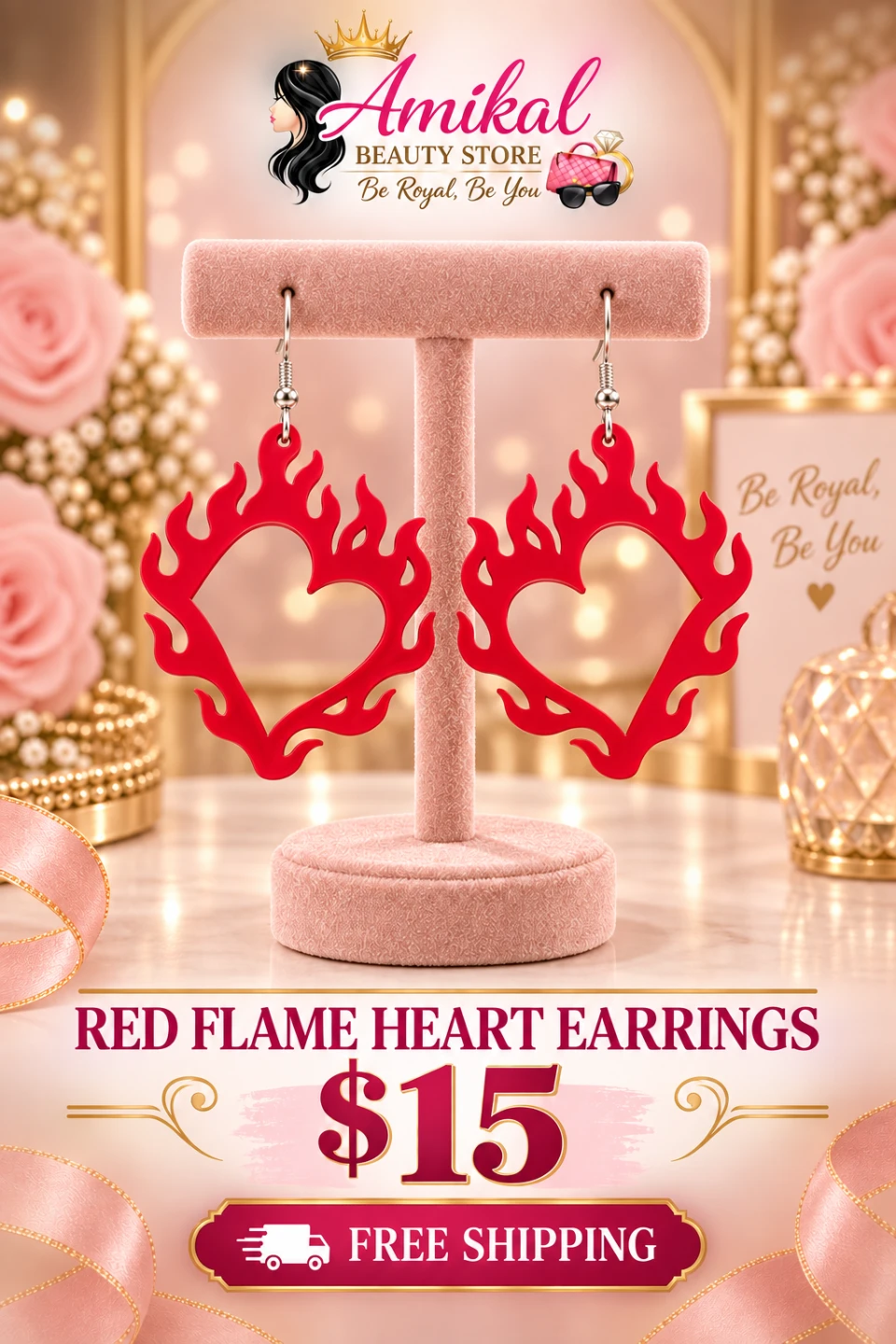 Red Flame Heart Earrings