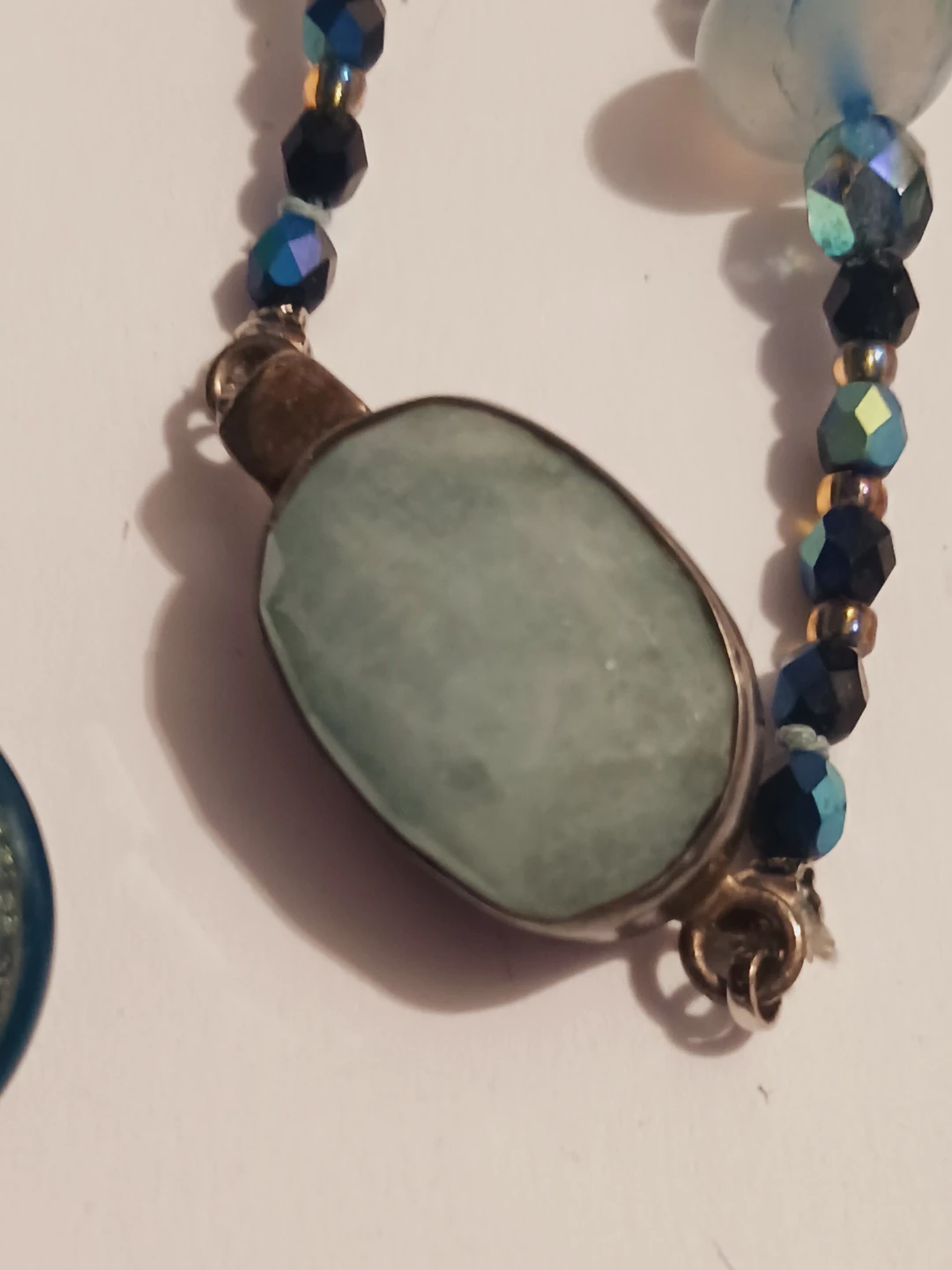 Sterling Silver 925 Gemstone Clasp Murano Glass & Stone Necklace - photo 2
