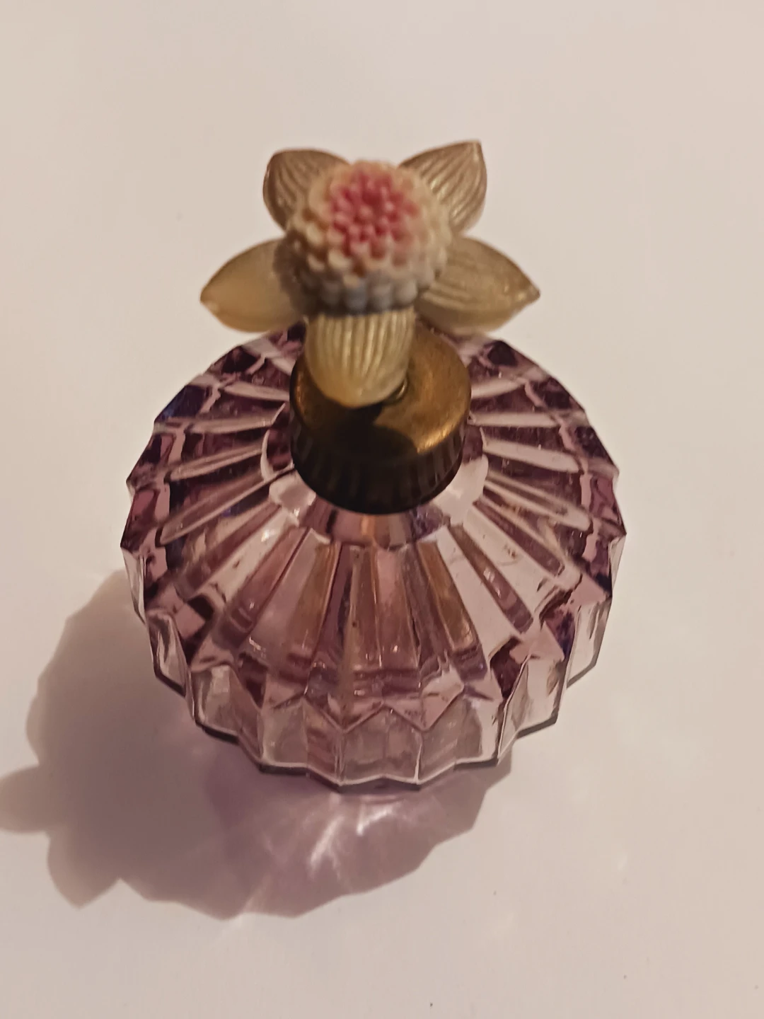 Vintage Purple Glass Perfume Bottle with Flower Stopper