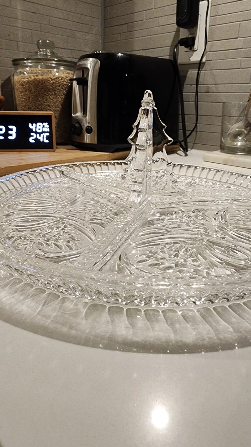Christmas Theme Clear Glass Divided Serving Tray with Handle - photo 2
