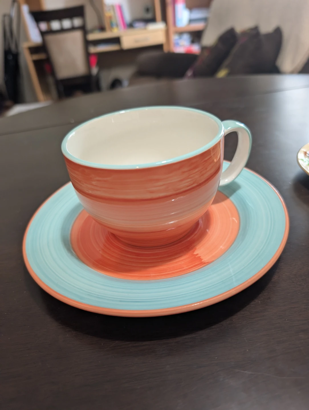 Gibson Home Cenfetti brightly colored, striped teacup & plate