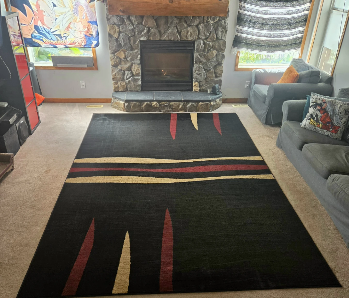 Large Modern Abstract Black/ Red Area Rug. 11' x 7'. Like New!