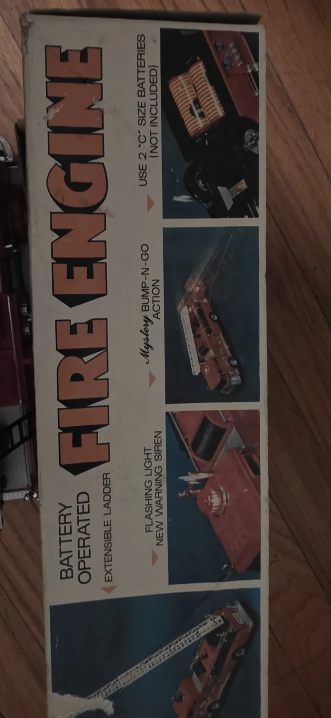 Vintage Battery Operated Fire Engine Toy with Extendable Ladder - photo 2