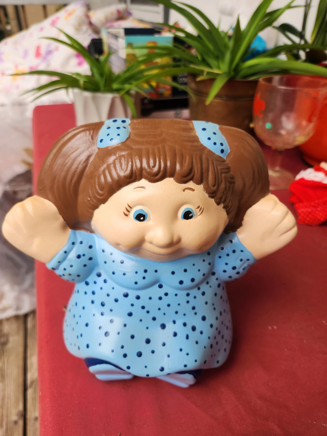 Vintage Ceramic Piggy Bank Girl Figurine