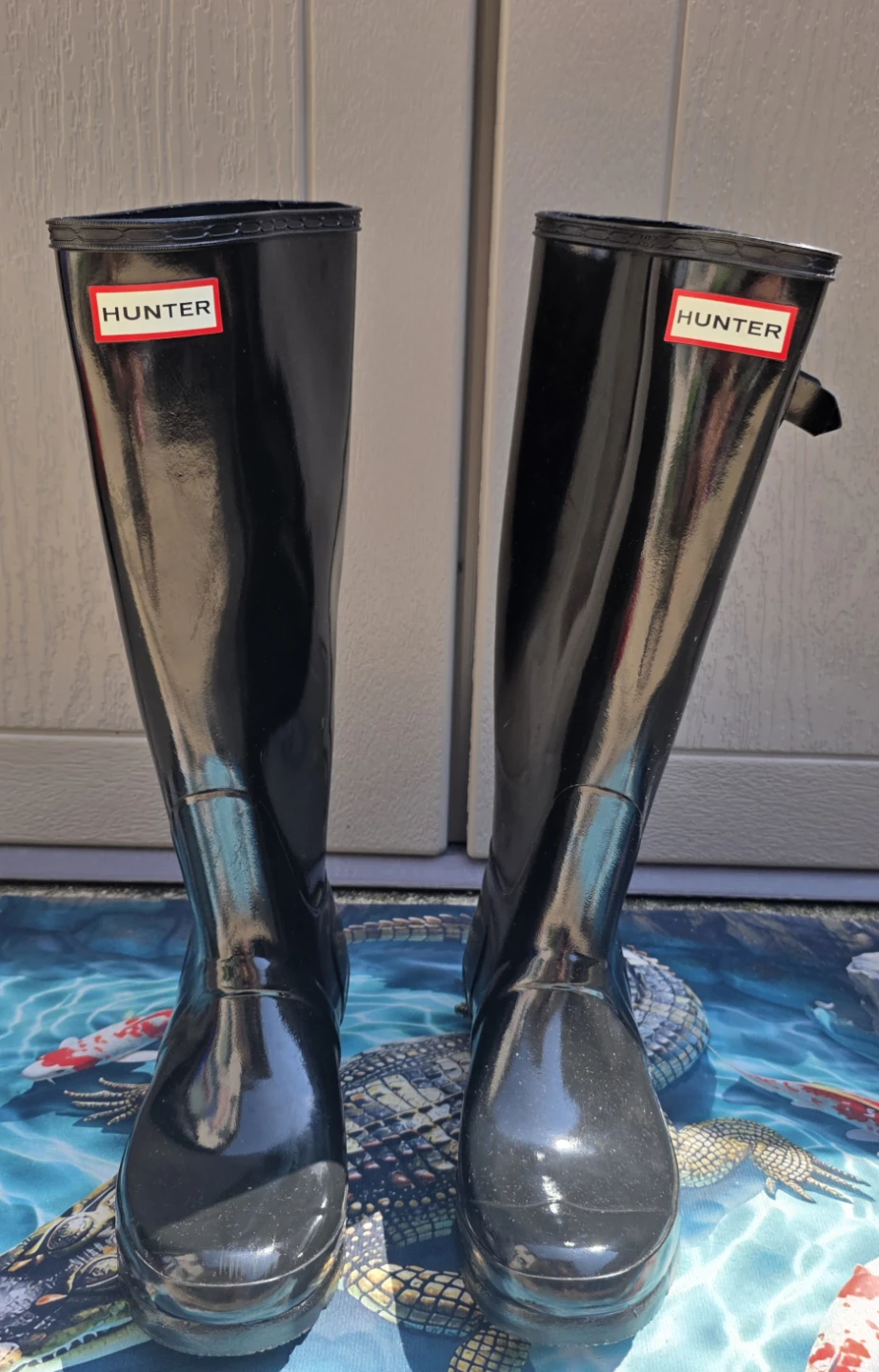 Black Hunter Gloss tall Rain Boots size 7