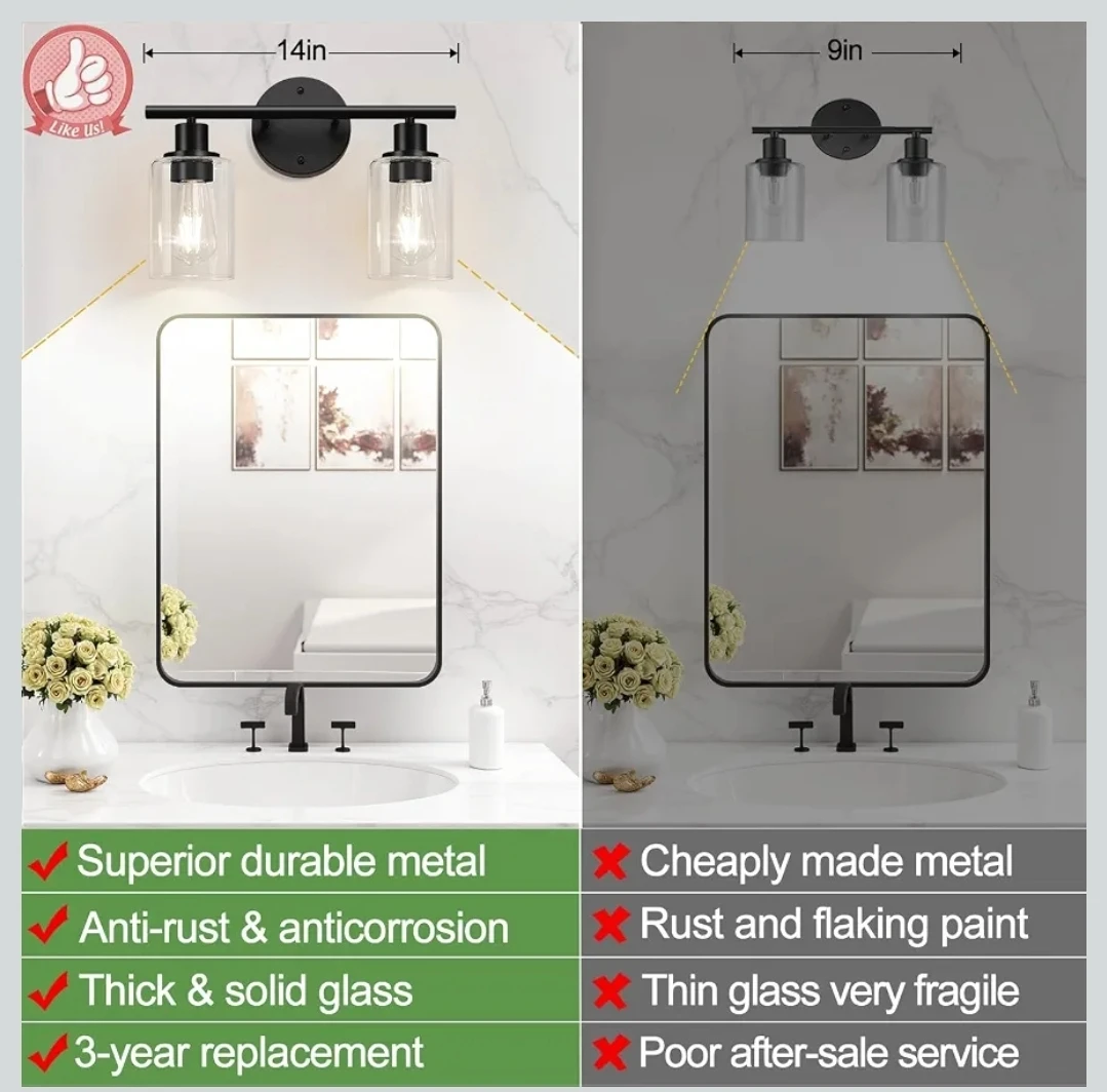 2-Light Matte Black Vanity Light Fixture - photo 3