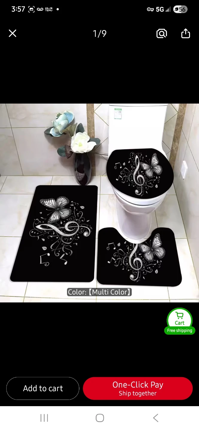3-Piece NEW Butterfly and Music Note Bathroom Mat Set 🎼