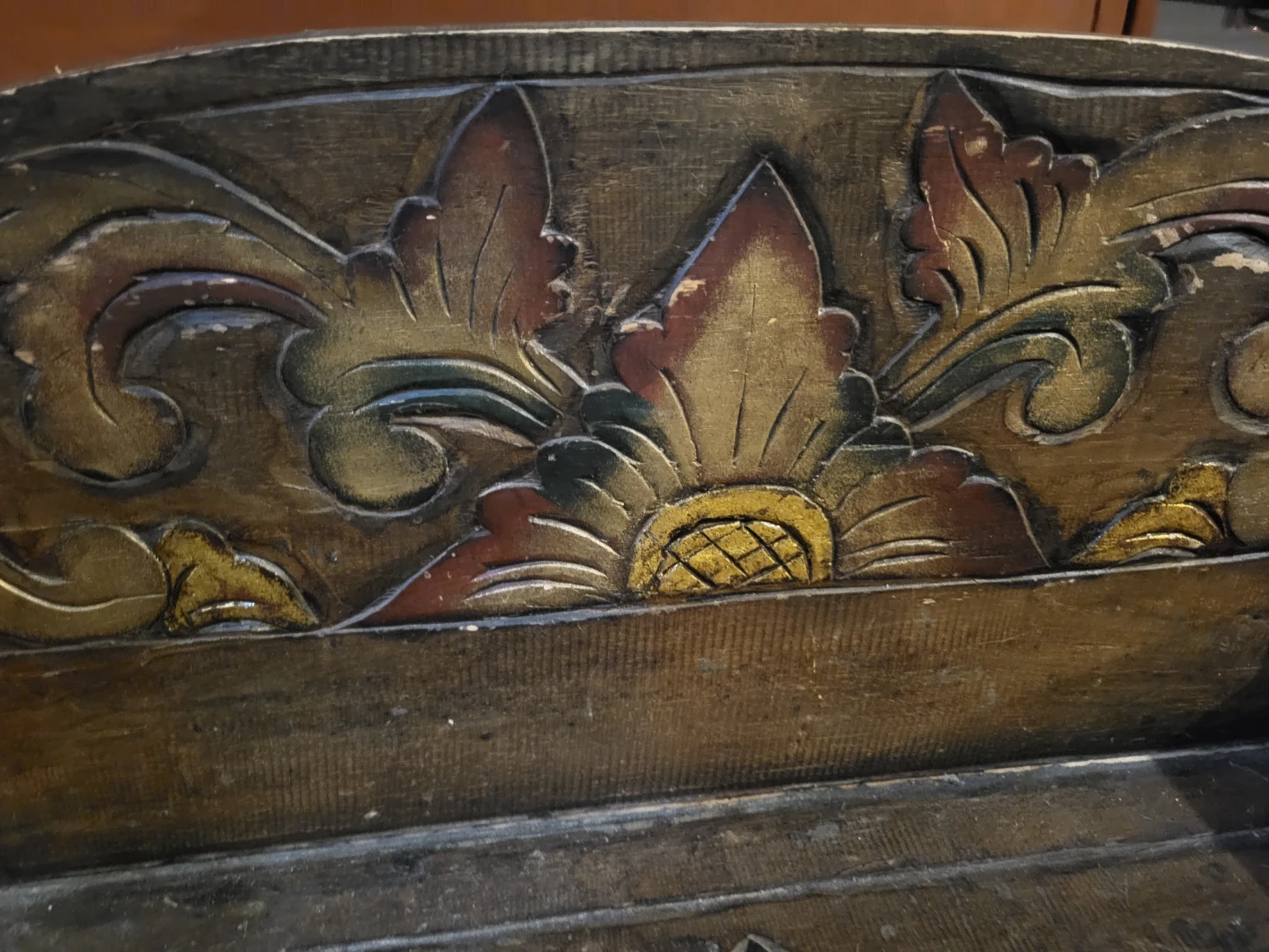 Vintage Hand-Carved Wooden Bench - photo 3