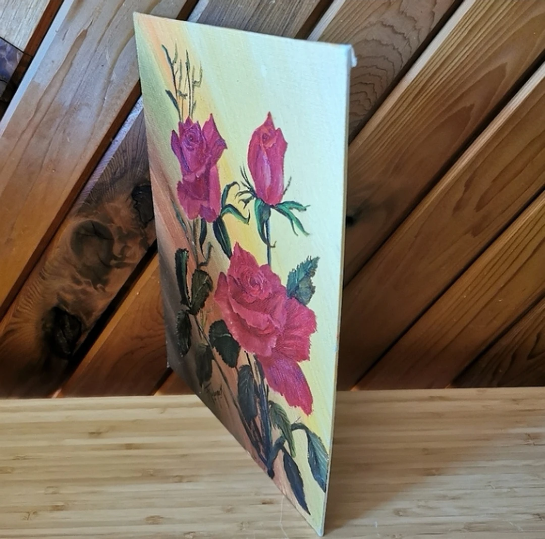 Vintage Signed Oil Painting – Red Roses - photo 5