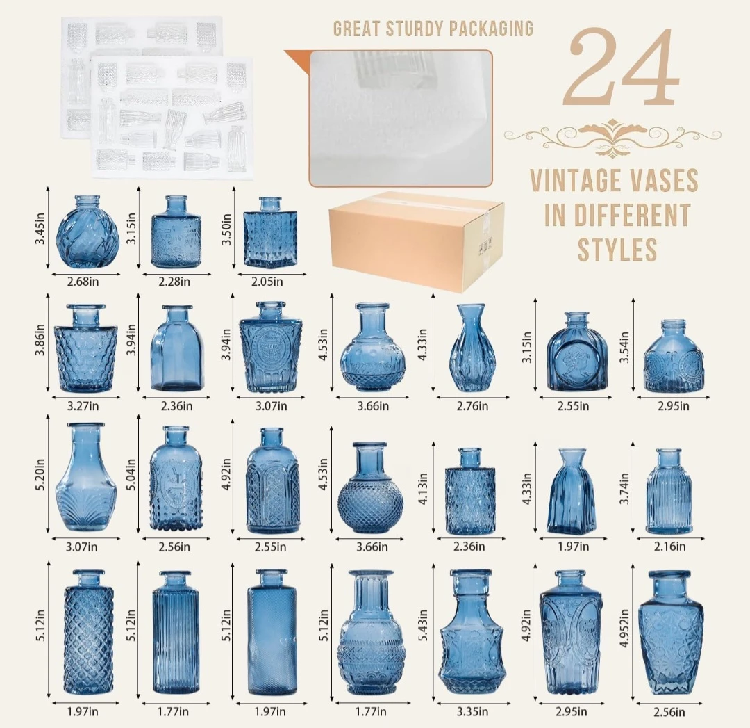 Set of 24 Vintage-Style Blue Glass Vases - photo 2