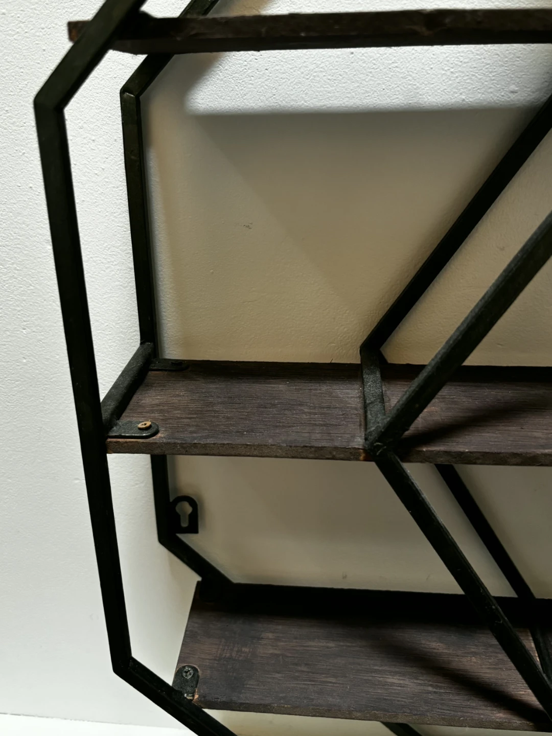Geometric Octagon Green Metal and Dark Brown Wood Wall Shelf - photo 5