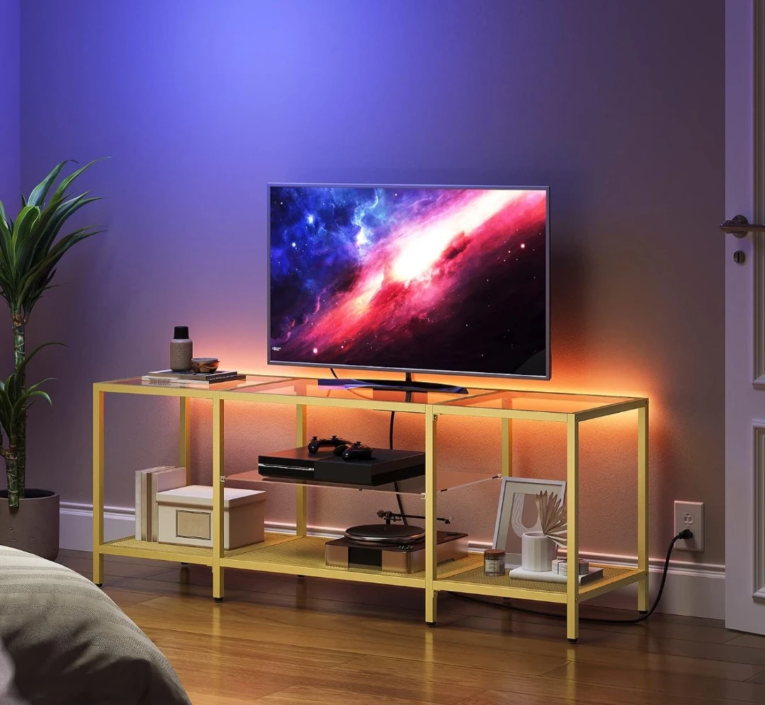 Gold Glass TV stand Table with Charging Station - photo 2