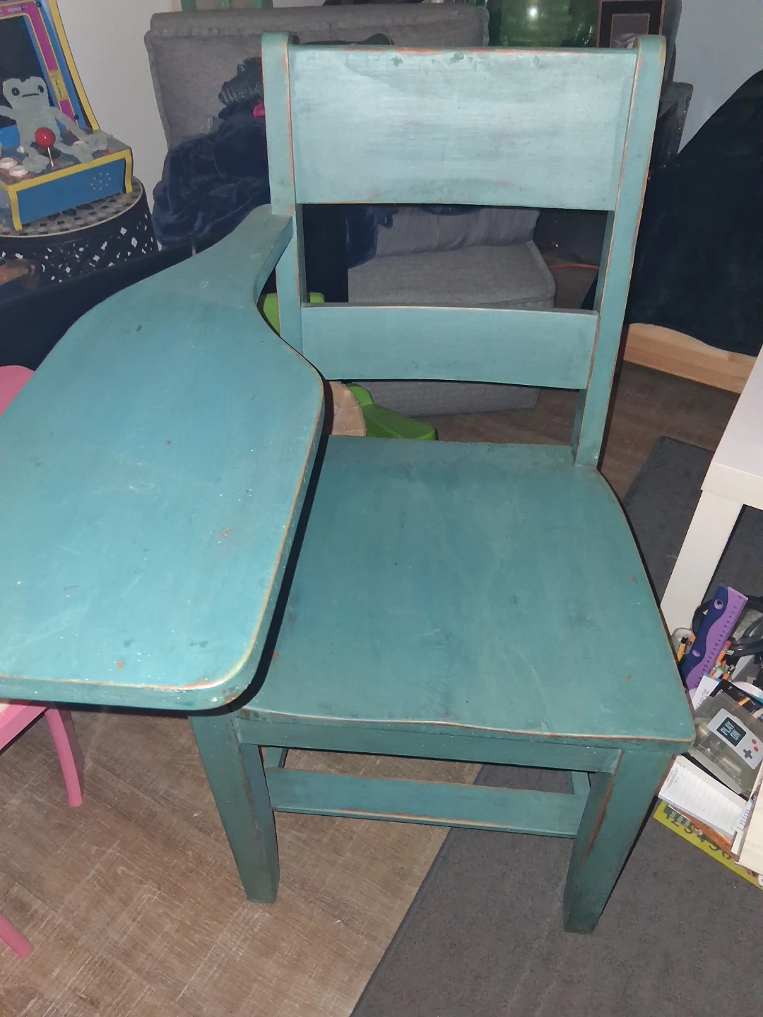 Vintage Teal Kids School Desk Chair