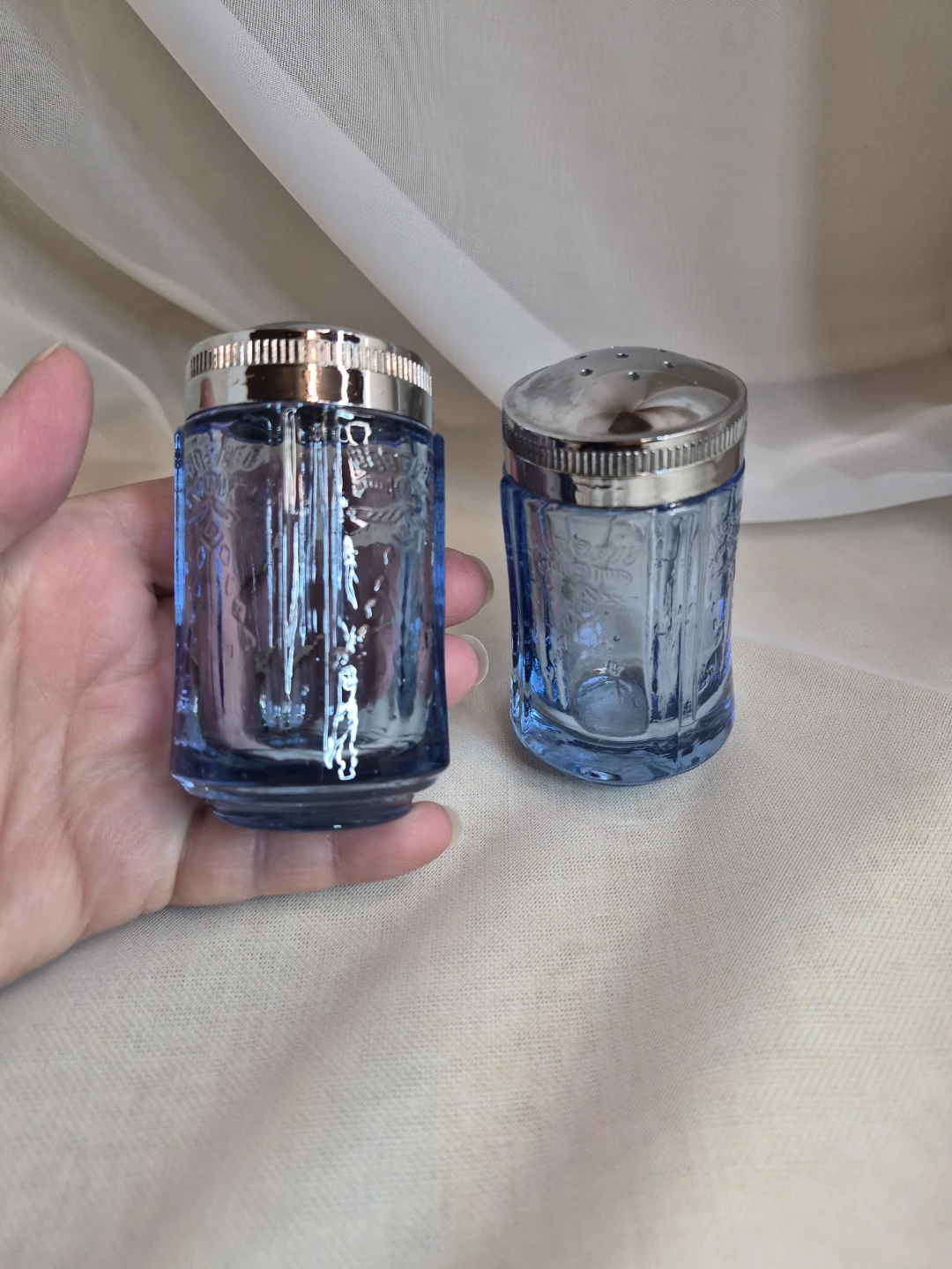 Beautiful Vintage Light Blue Glass Salt and Pepper Shaker Set - photo 4