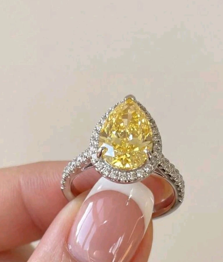 Pear-Shaped Yellow Stone Halo Ring - photo 2