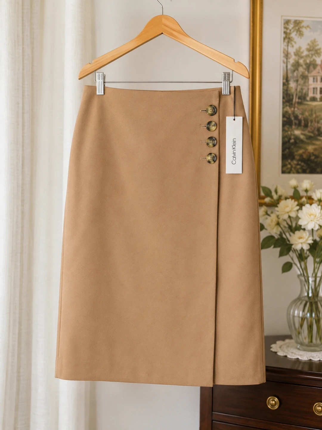 Calvin Klein Camel Midi Skirt