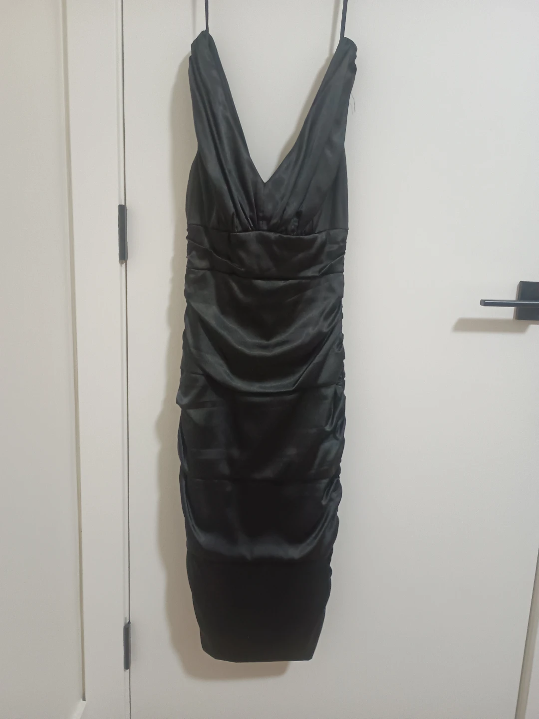 Black le chateau ruched satin sleeveless dress