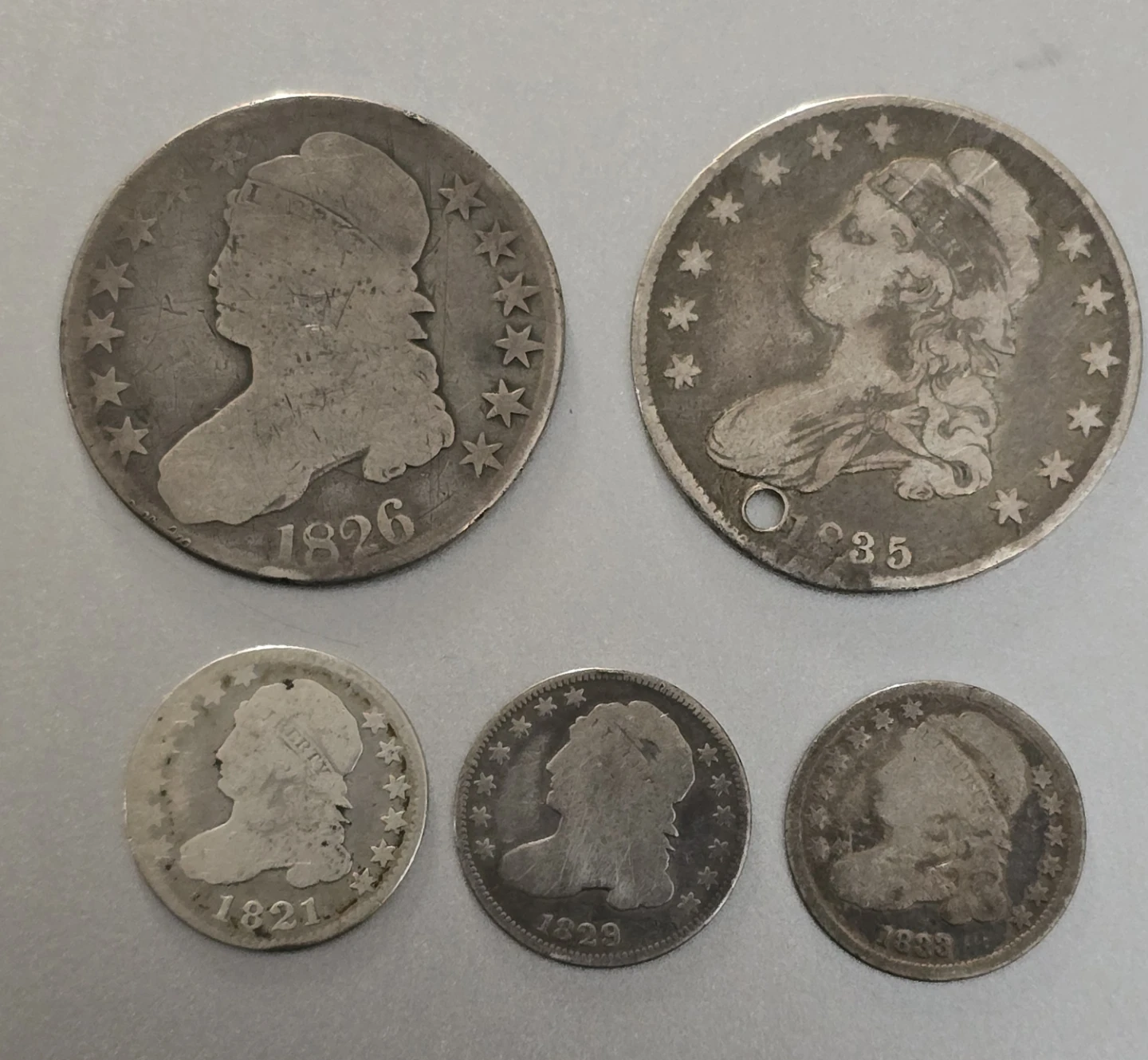 Lot of 5 Early Coins - Capped Bust Coins.
