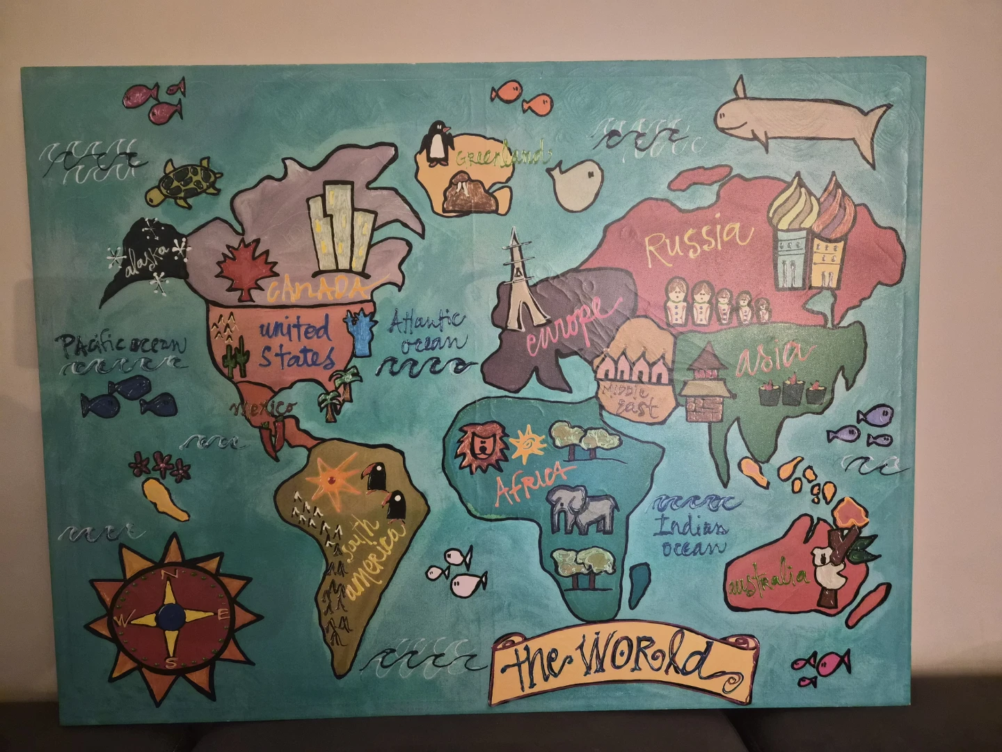 Hand-painted Decorative World Map Canvas