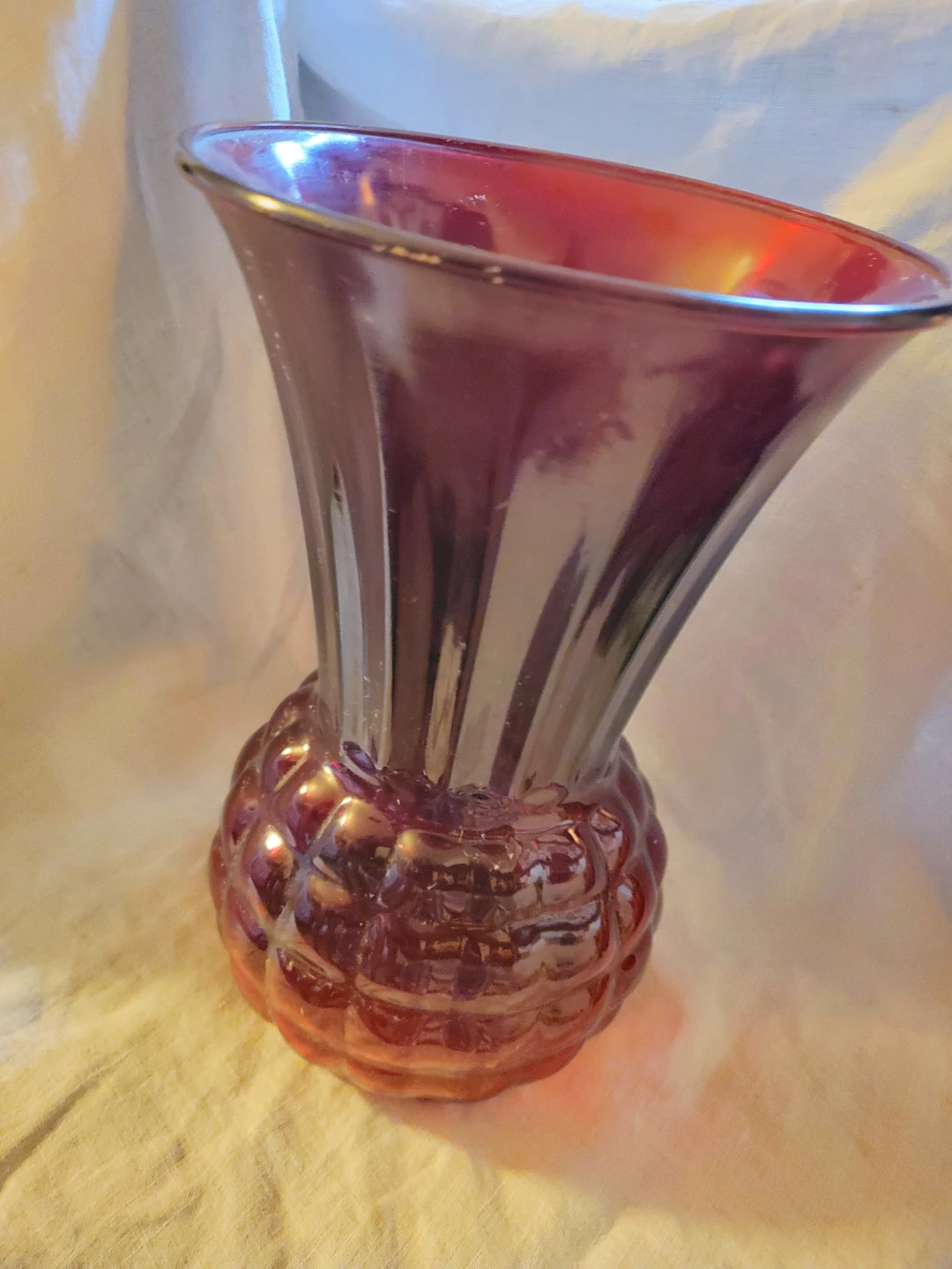 Vintage Iridescent Red Carnival Glass Vase
