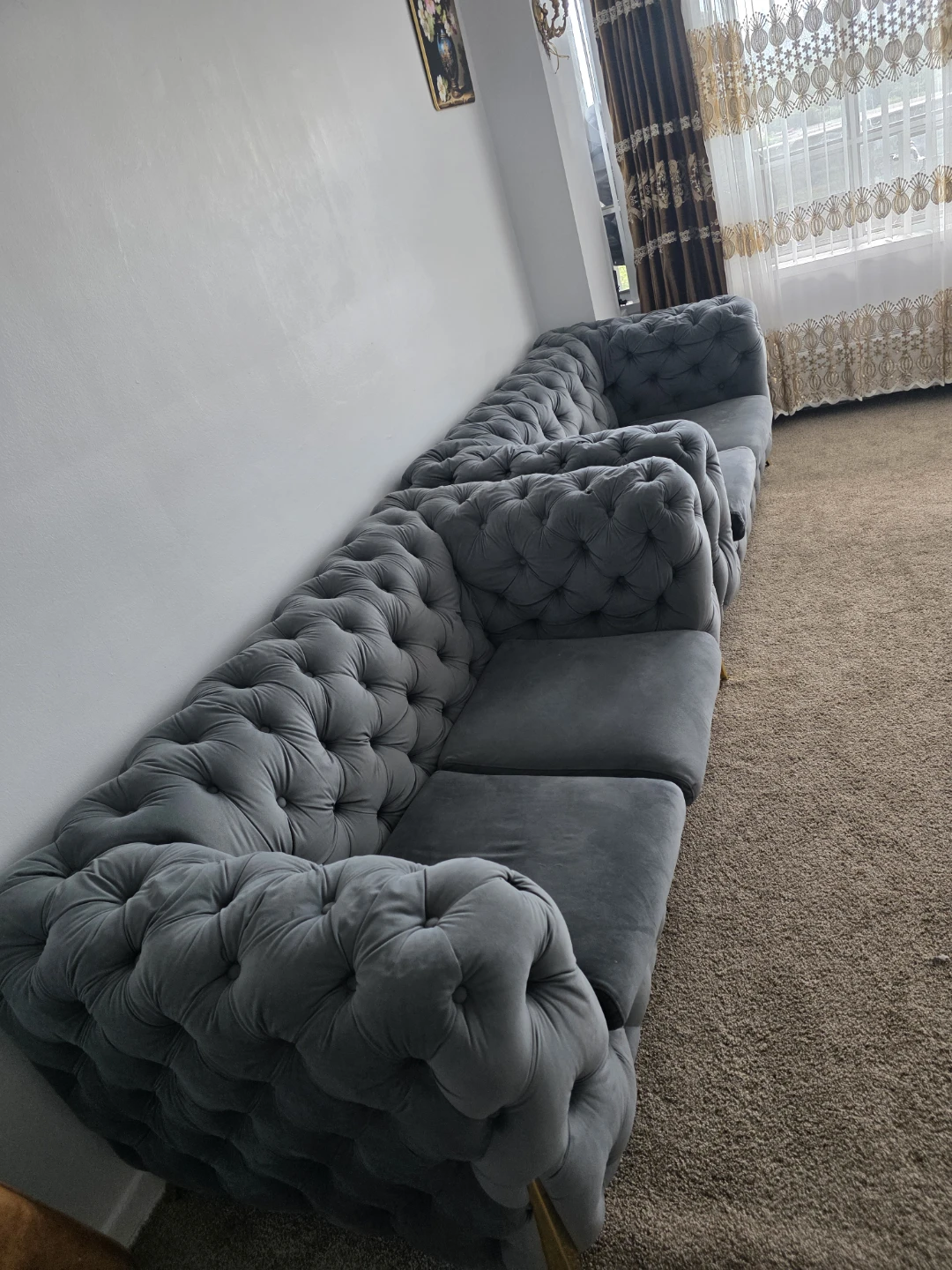 Grey Velvet Chesterfield Sofa - photo 2