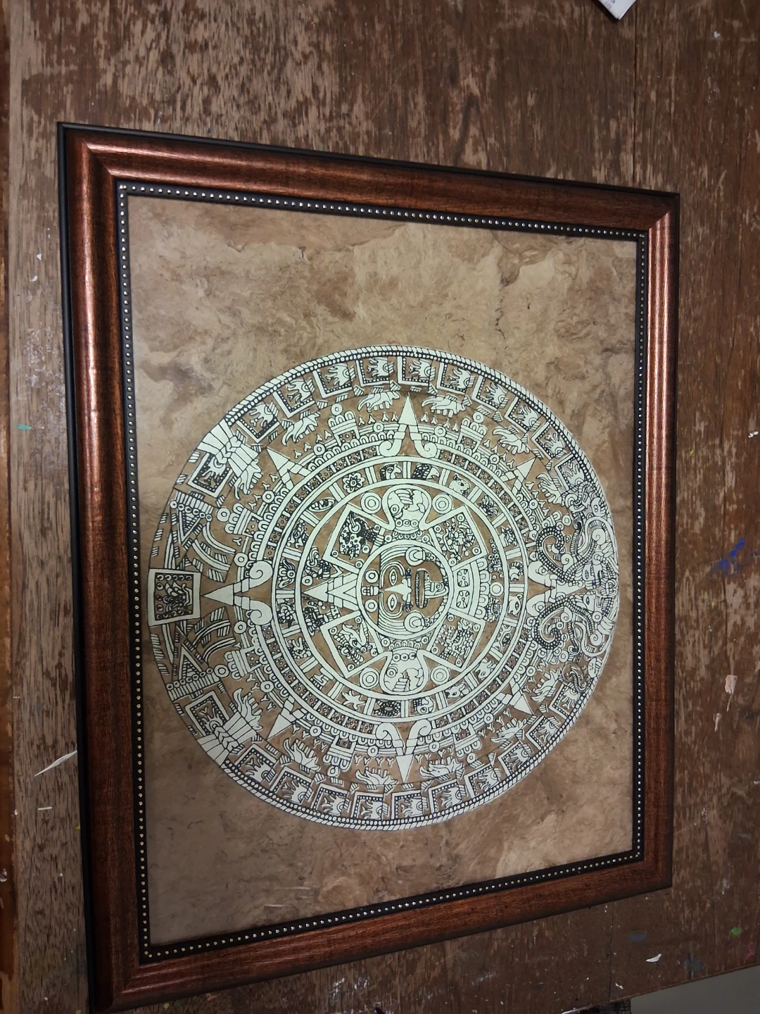 Framed Aztec Sun Stone Wall Art