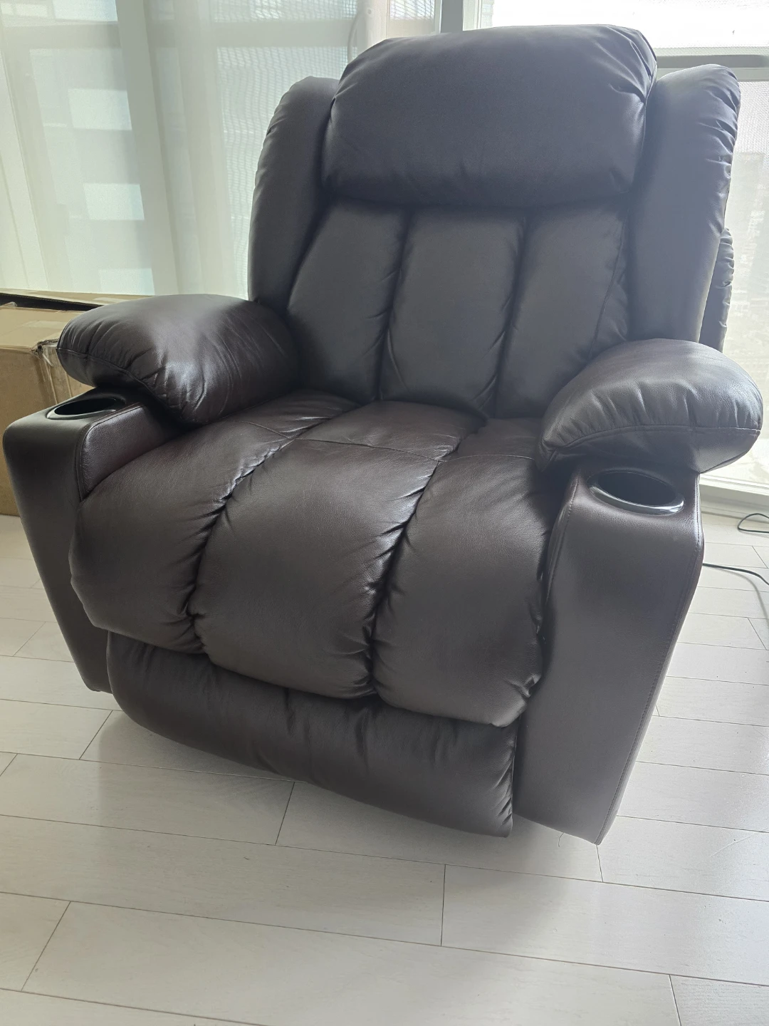 Moving Sale- Dark Brown Leather Recliner with massage