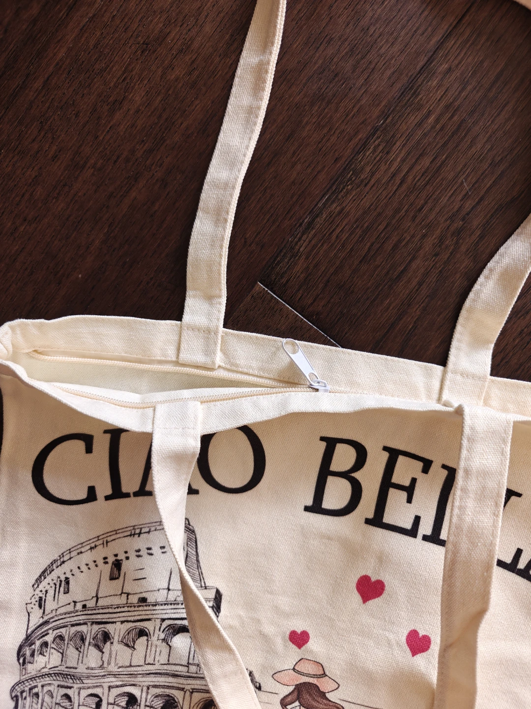 Canvas Tote Bag with "Ciao Bella" and Colosseum Design - photo 2