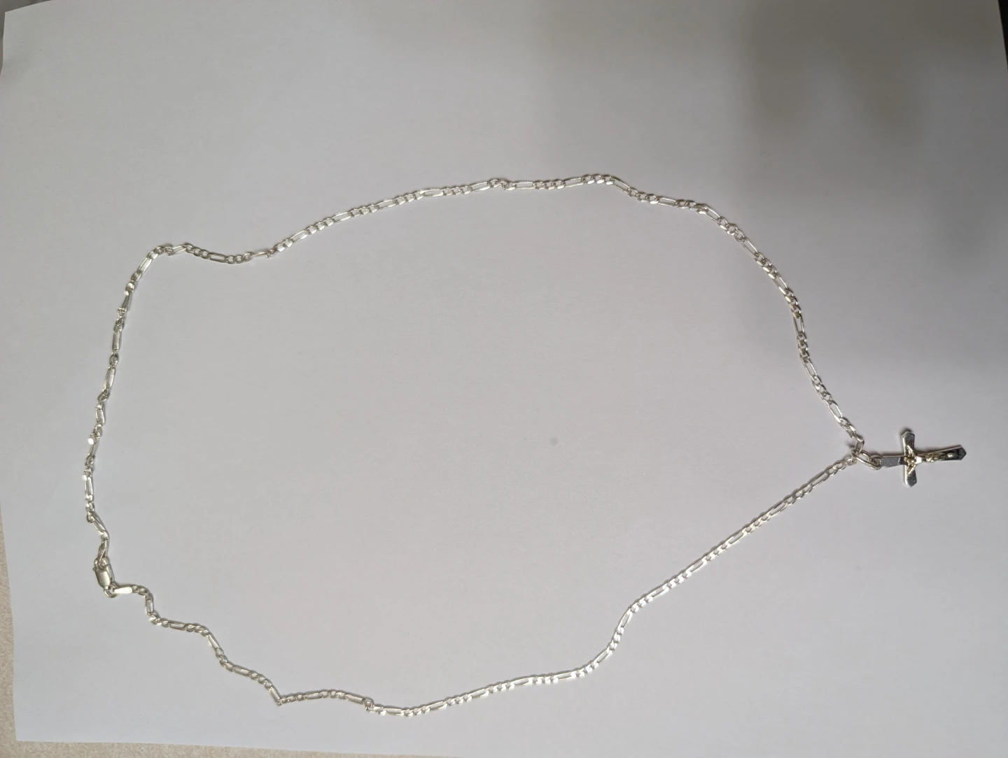 Silver chain with cross - Italian figaro link - photo 2