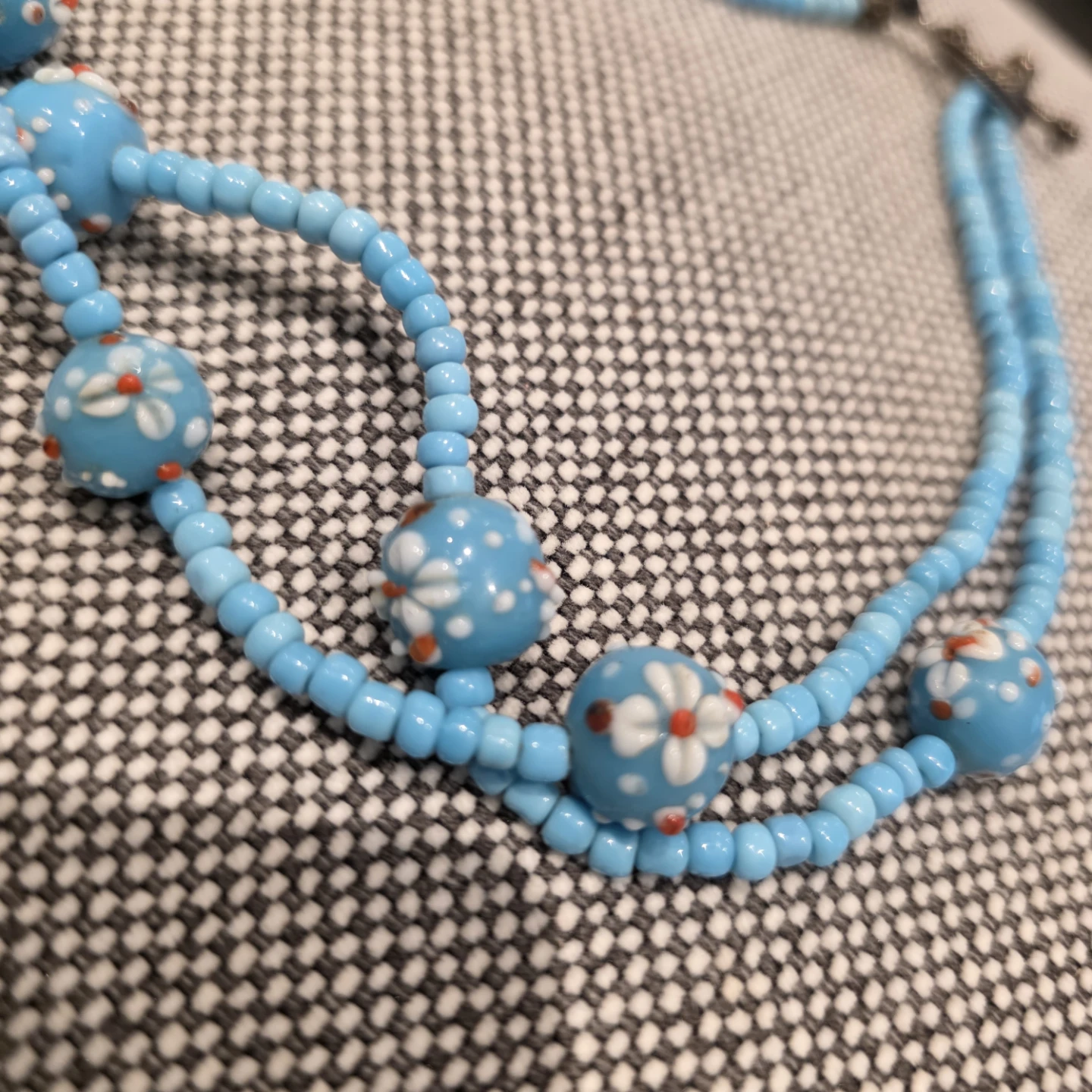 Vintage 1999 Blue Beaded Necklace with Floral Beads - photo 3