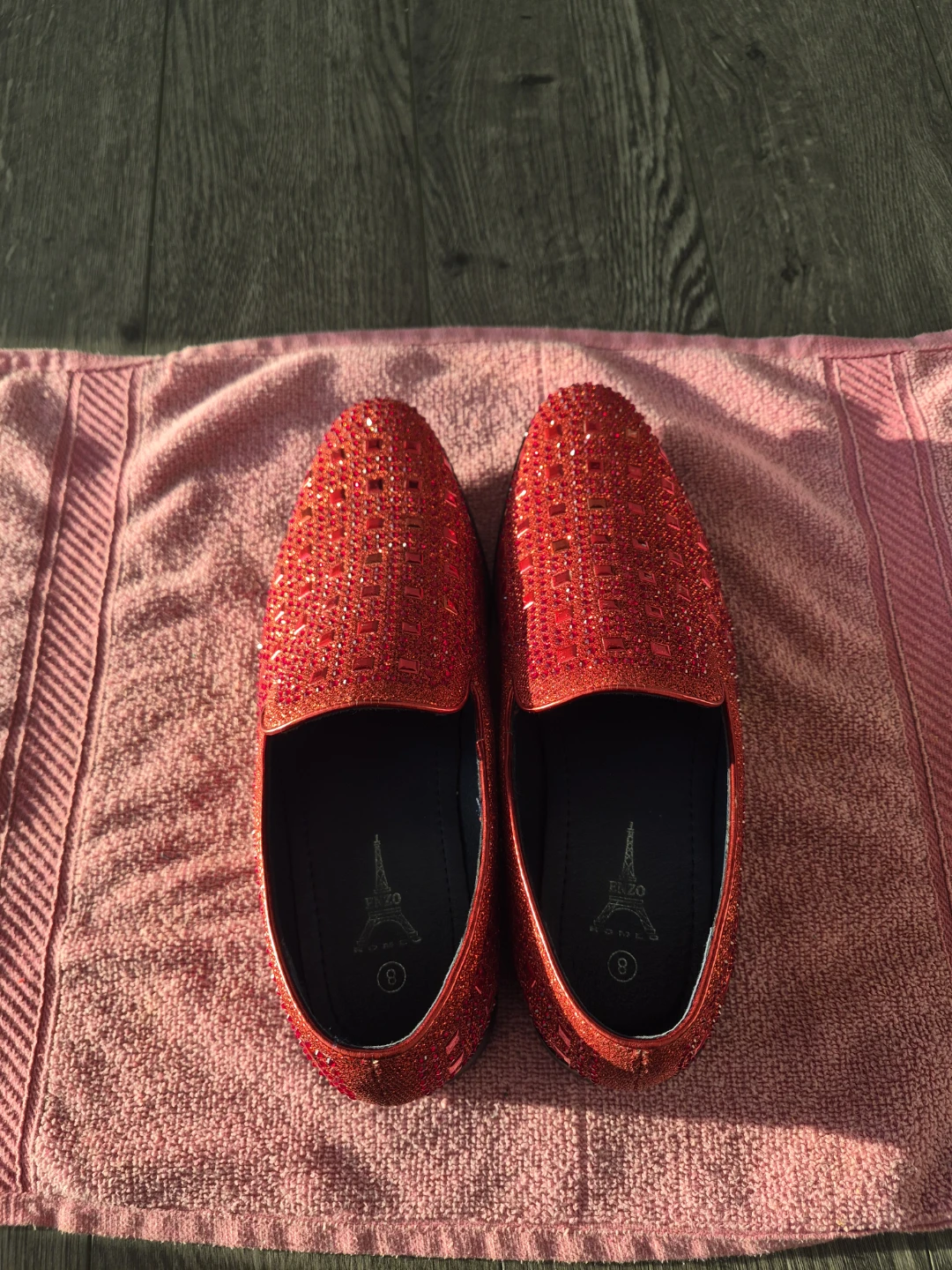 Red Crystal Rhinestones Loafers Size 8 - photo 4